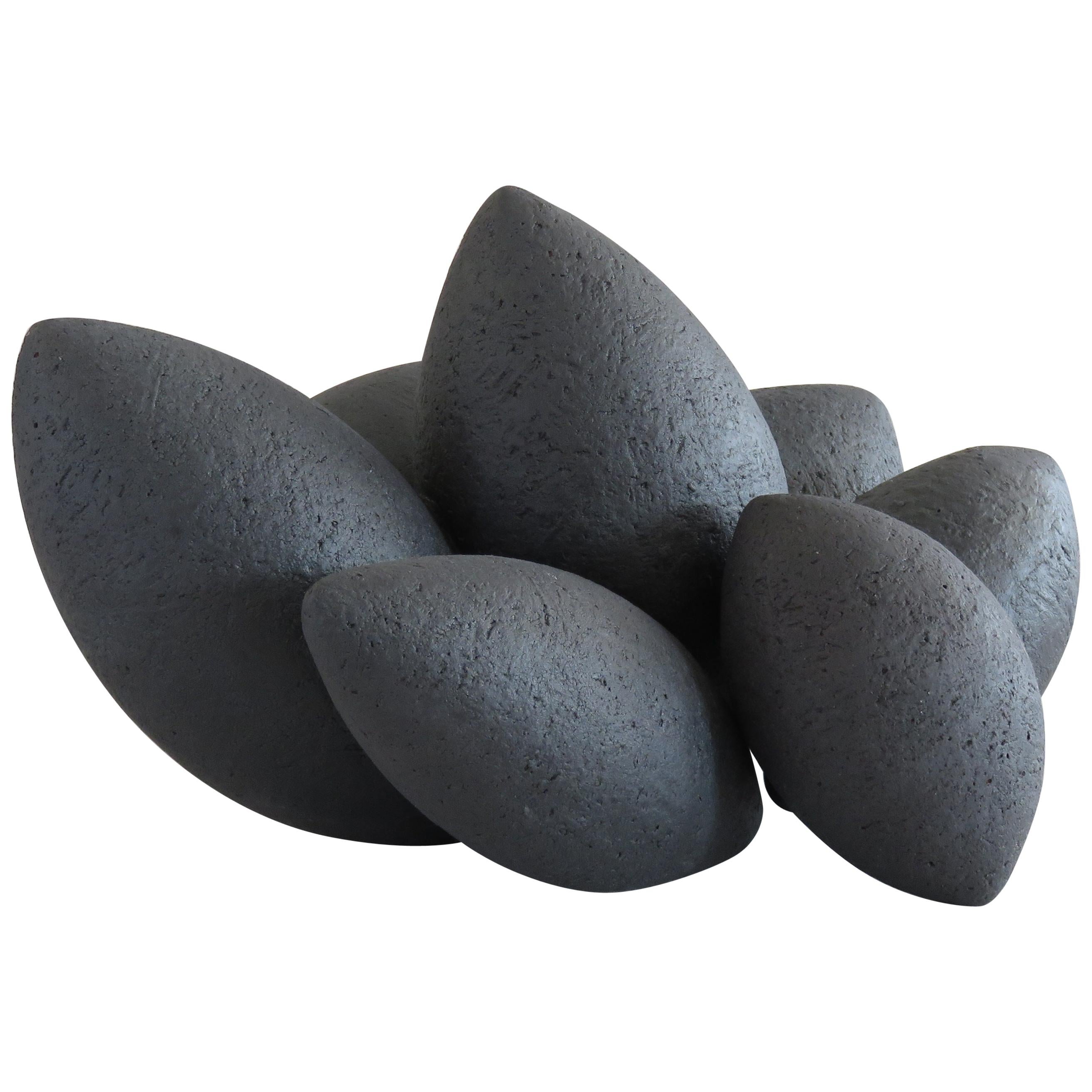 Handbuilt Ceramic Sculpture, Pod Composite 'Black Coal' in Matte Black 