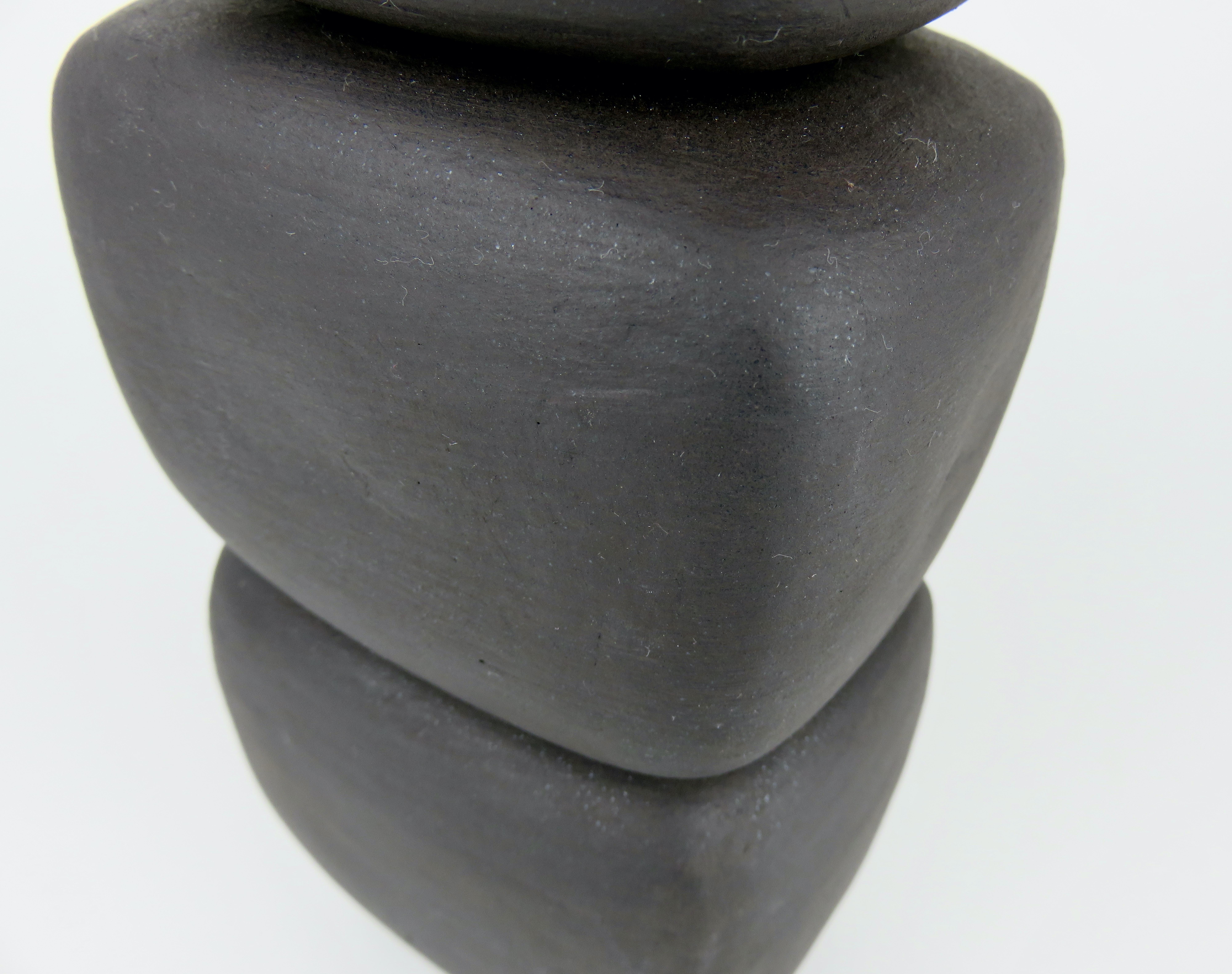 Hand Built Ceramic Sculpture, Dark Brown Stacked Cubes with White Crinkled Top 6