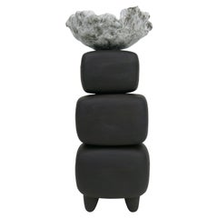 Hand Built Ceramic Sculpture, Dark Brown Stacked Cubes with White Crinkled Top