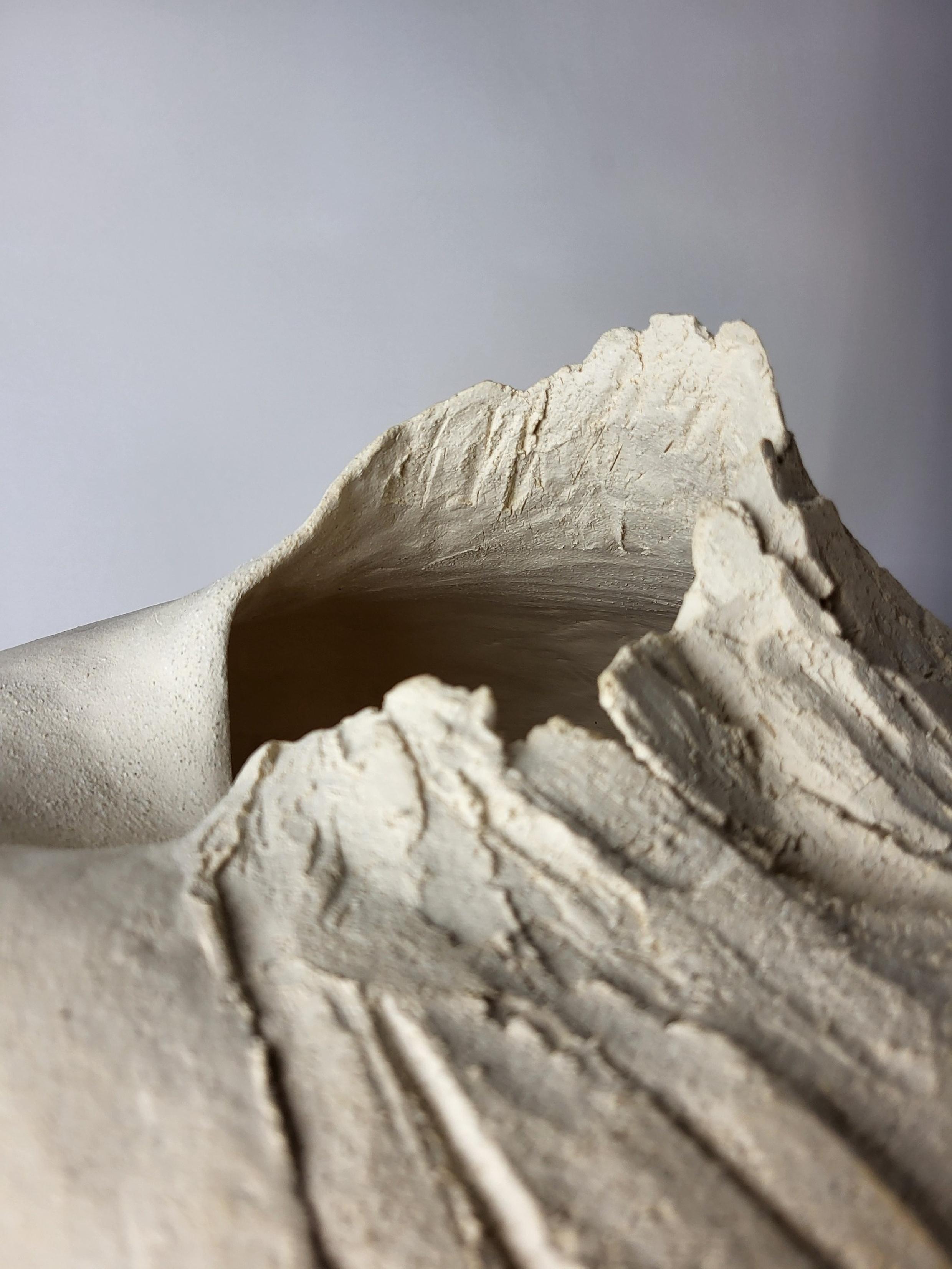 Hand-Crafted Hand-Built Ceramic Sculpture in Beige Stoneware - Erosion’s Memory I For Sale
