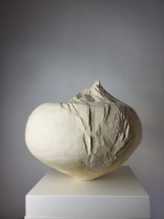 Hand-Built Ceramic Sculpture in Beige Stoneware - Erosion’s Memory I