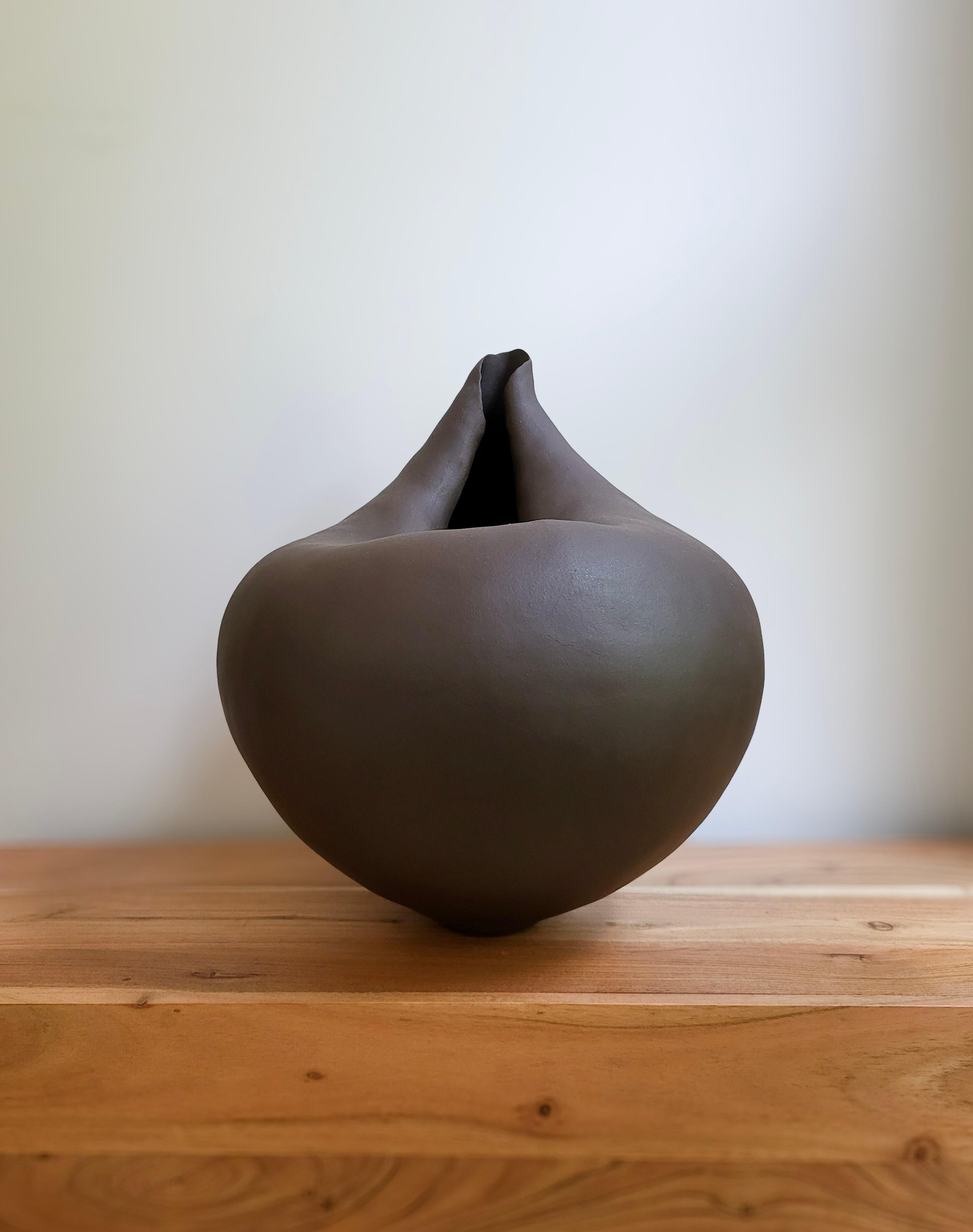 Blossom II is a hand-built ceramic sculpture by French artist Audrey Vo Van, crafted from smooth black chamotte stoneware. The organic, rounded form evokes the quiet emergence of a bud or seed  : 1900a moment suspended between stillness and