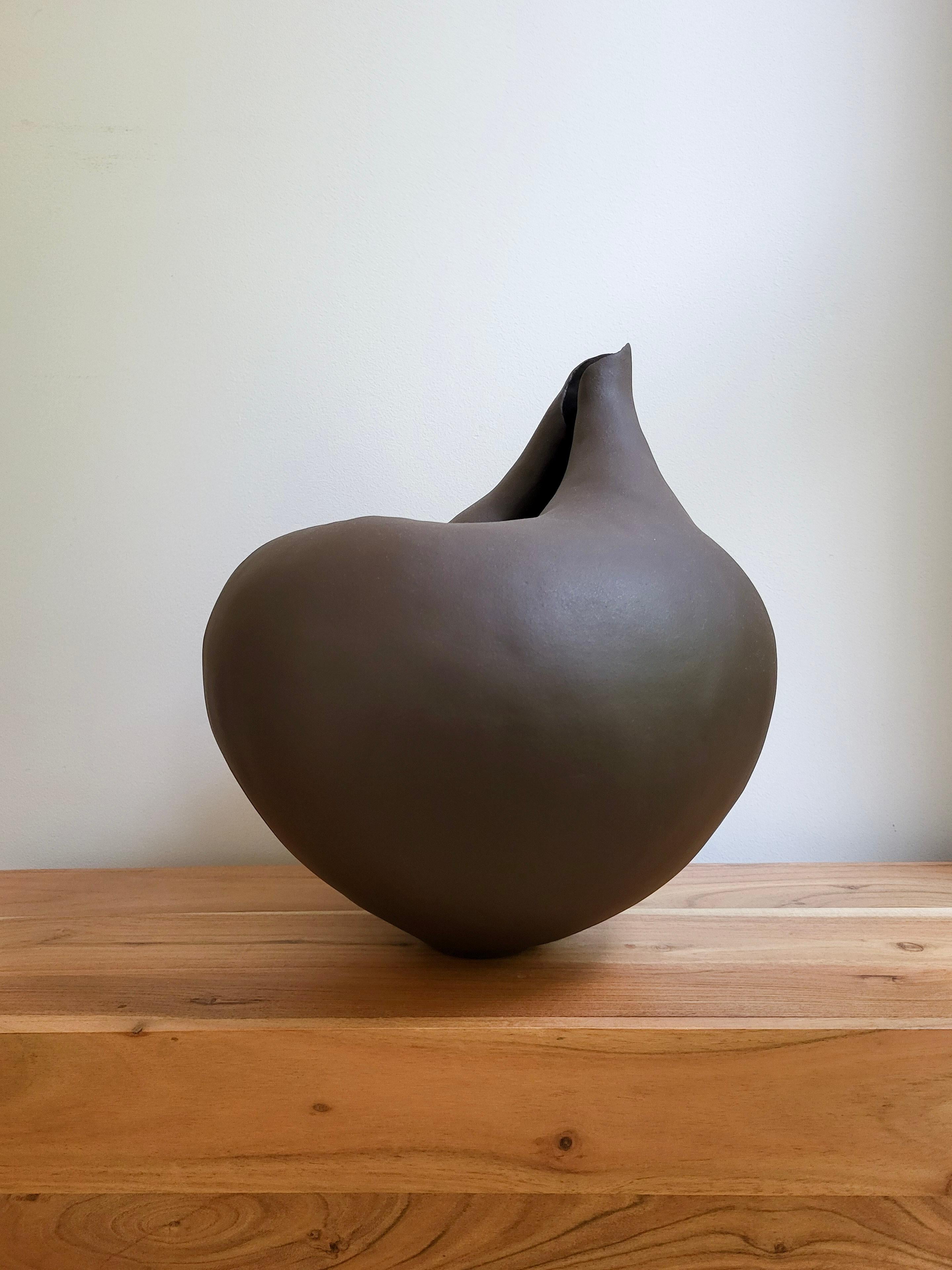 Organic Modern Hand-Built Ceramic Sculpture in Black Stoneware - Blossom II For Sale