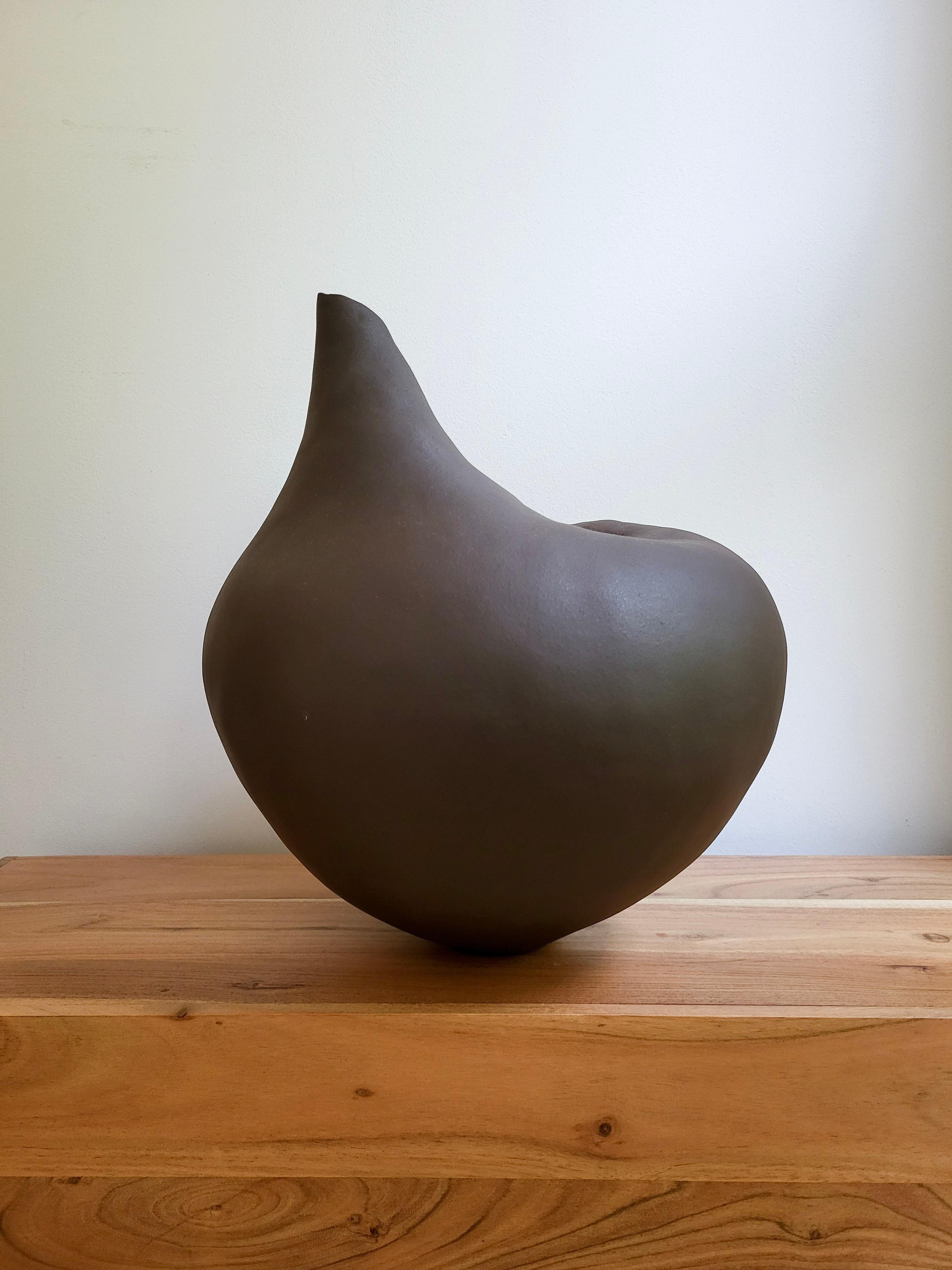 Hand-Crafted Hand-Built Ceramic Sculpture in Black Stoneware - Blossom II For Sale