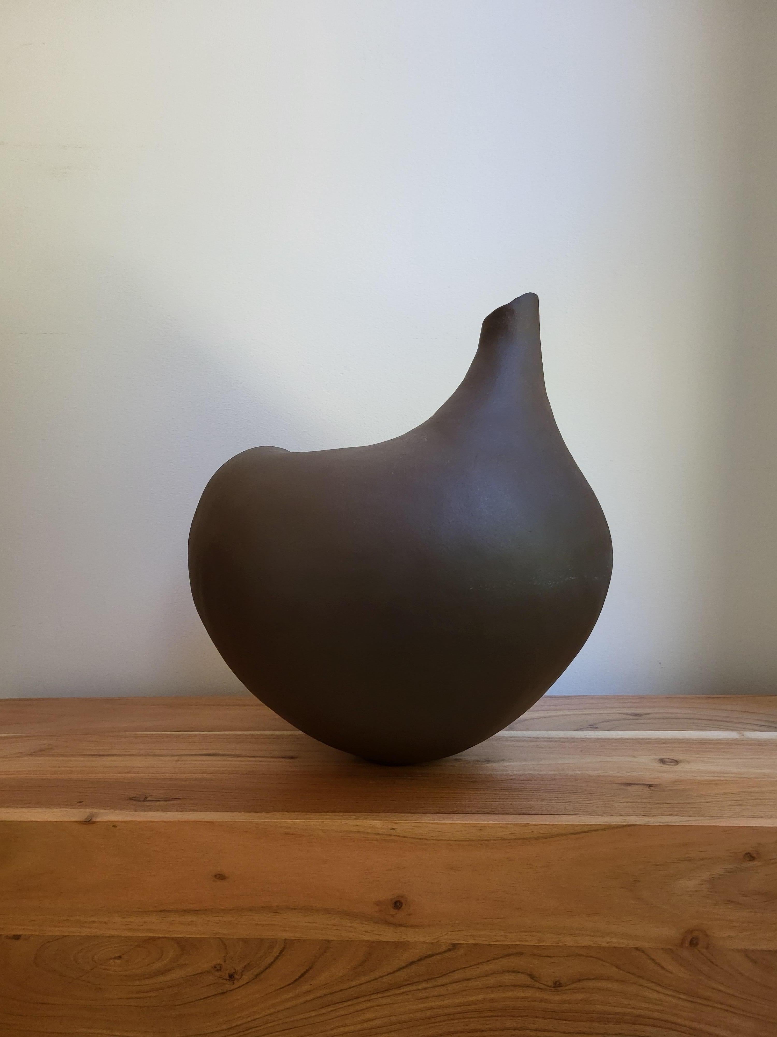 Contemporary Hand-Built Ceramic Sculpture in Black Stoneware - Blossom II For Sale