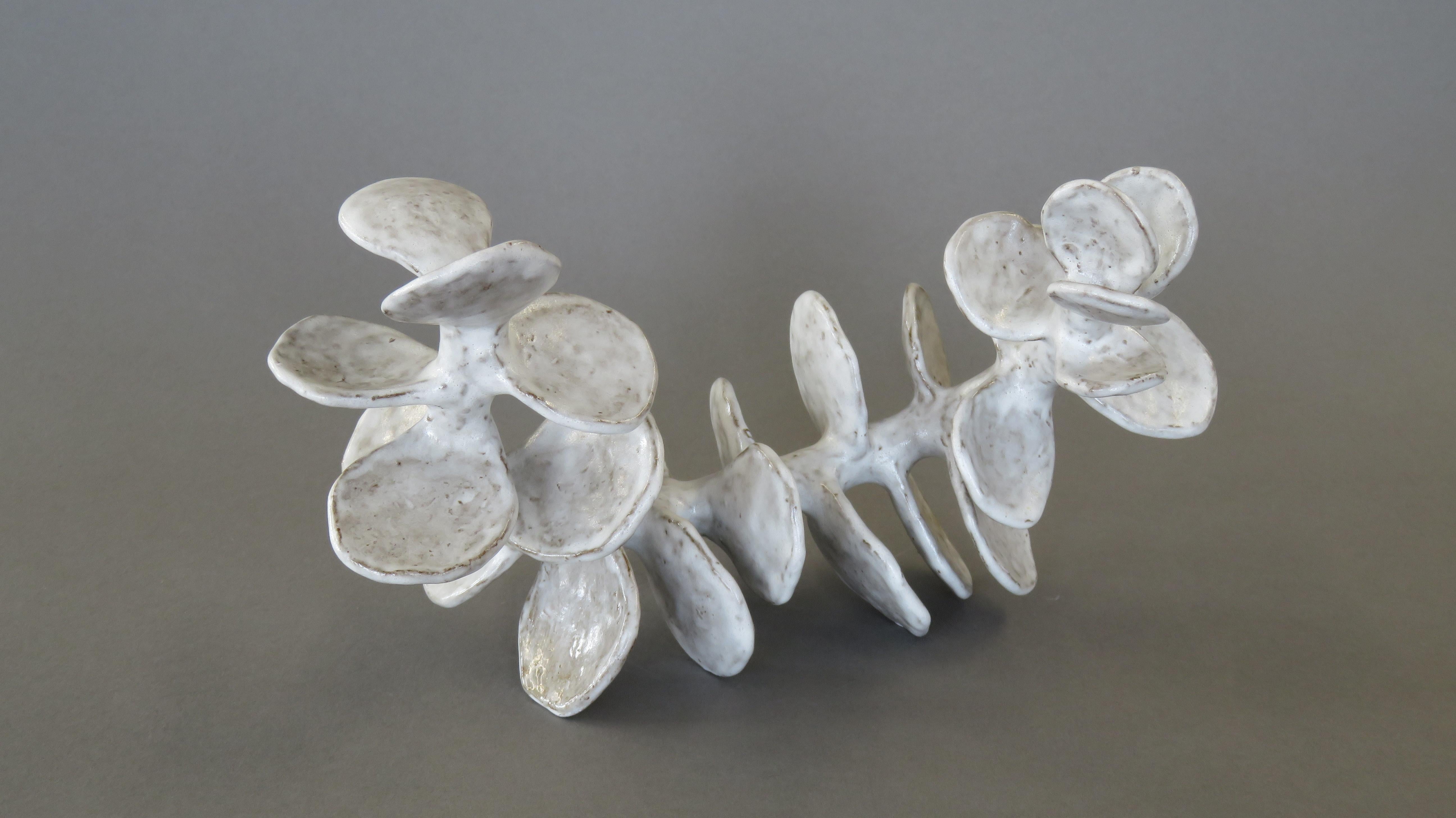 Handbuilt Ceramic Sculpture, Reclining Skeletal Spine in Mottled White 4