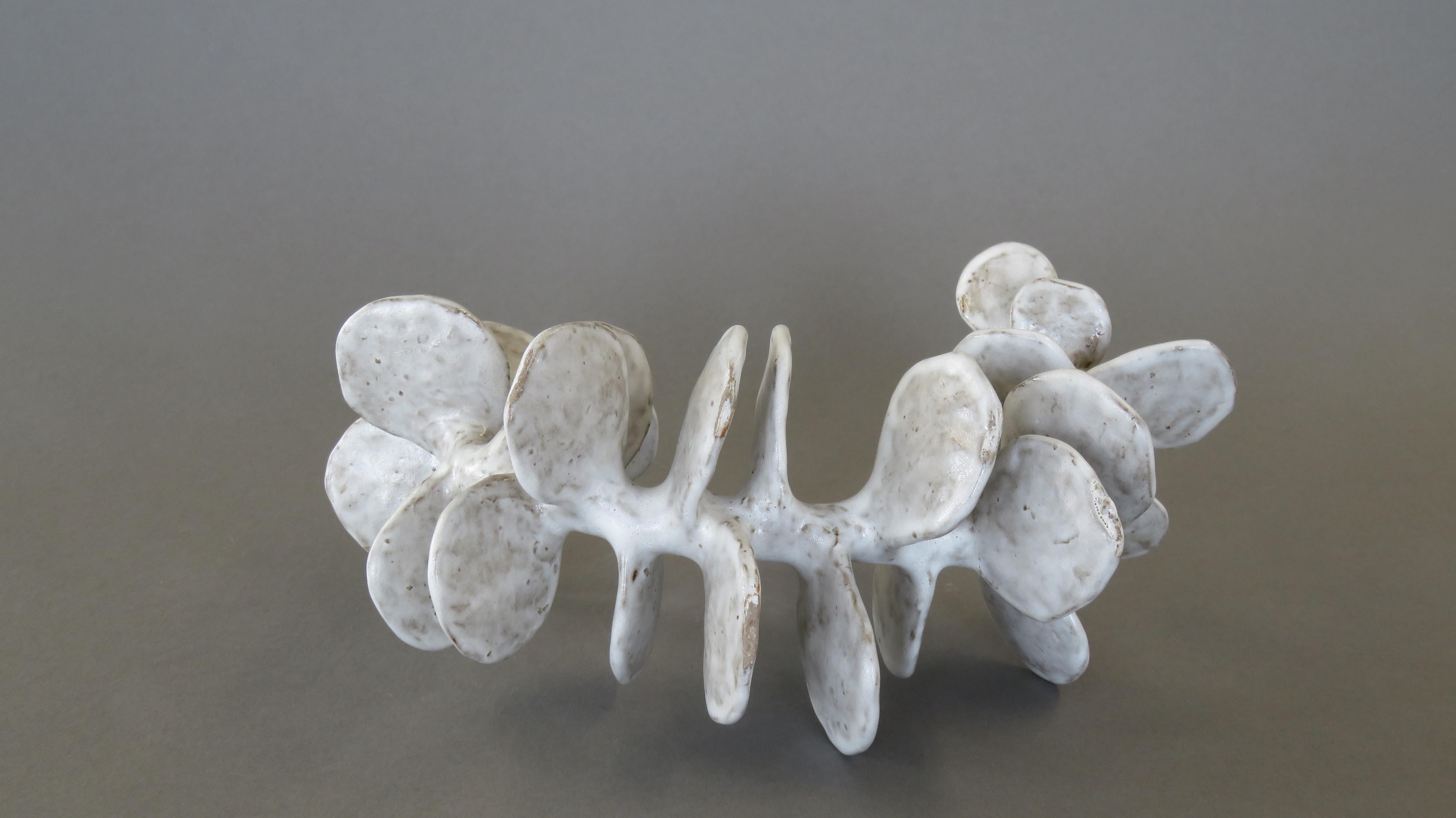 Handbuilt Ceramic Sculpture, Reclining Skeletal Spine in Mottled White 5