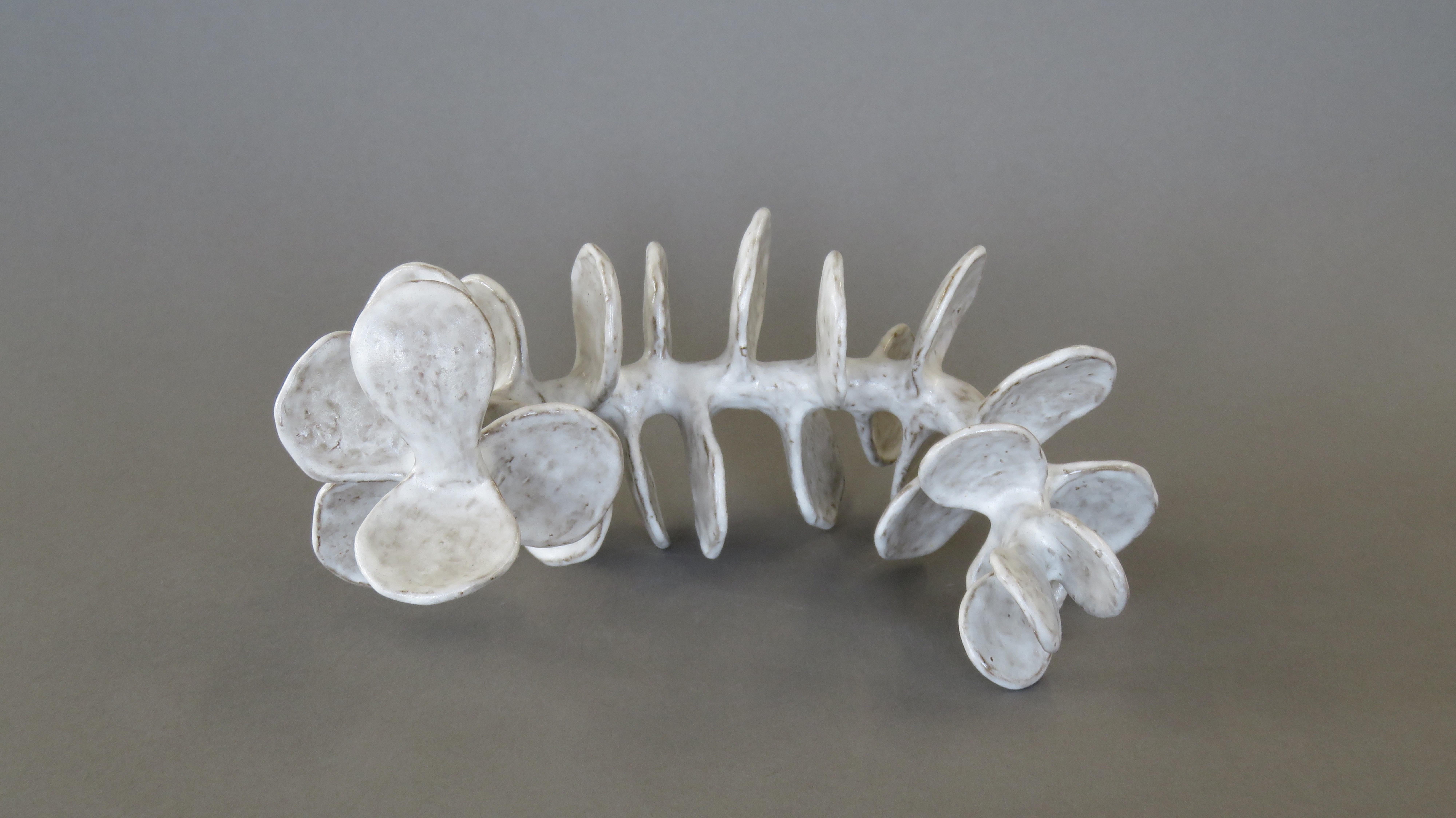 Handbuilt Ceramic Sculpture, Reclining Skeletal Spine in Mottled White 6