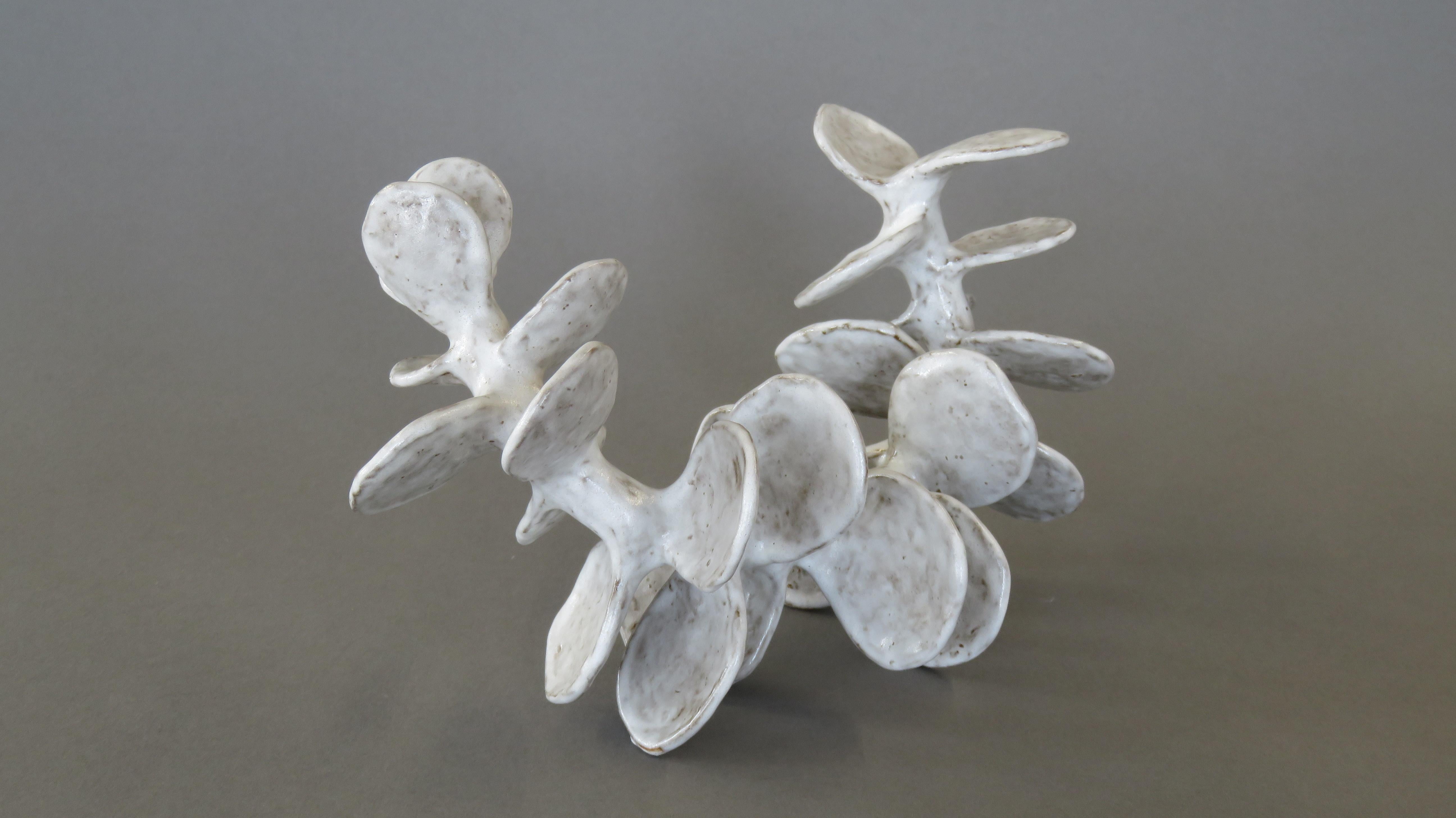 Hand-Crafted Handbuilt Ceramic Sculpture, Reclining Skeletal Spine in Mottled White