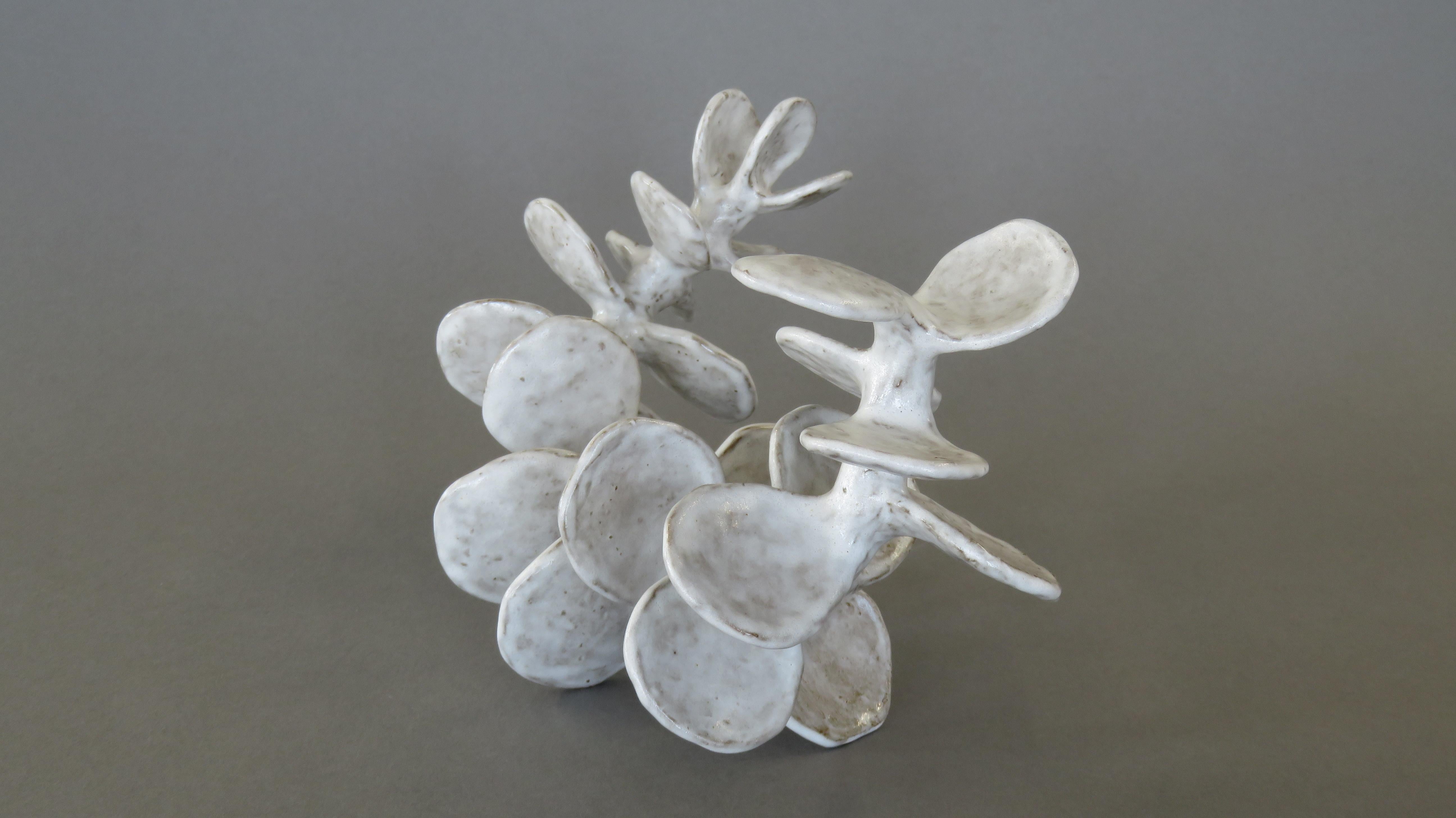 Handbuilt Ceramic Sculpture, Reclining Skeletal Spine in Mottled White 1