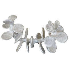 Handbuilt Ceramic Sculpture, Reclining Skeletal Spine in Mottled White