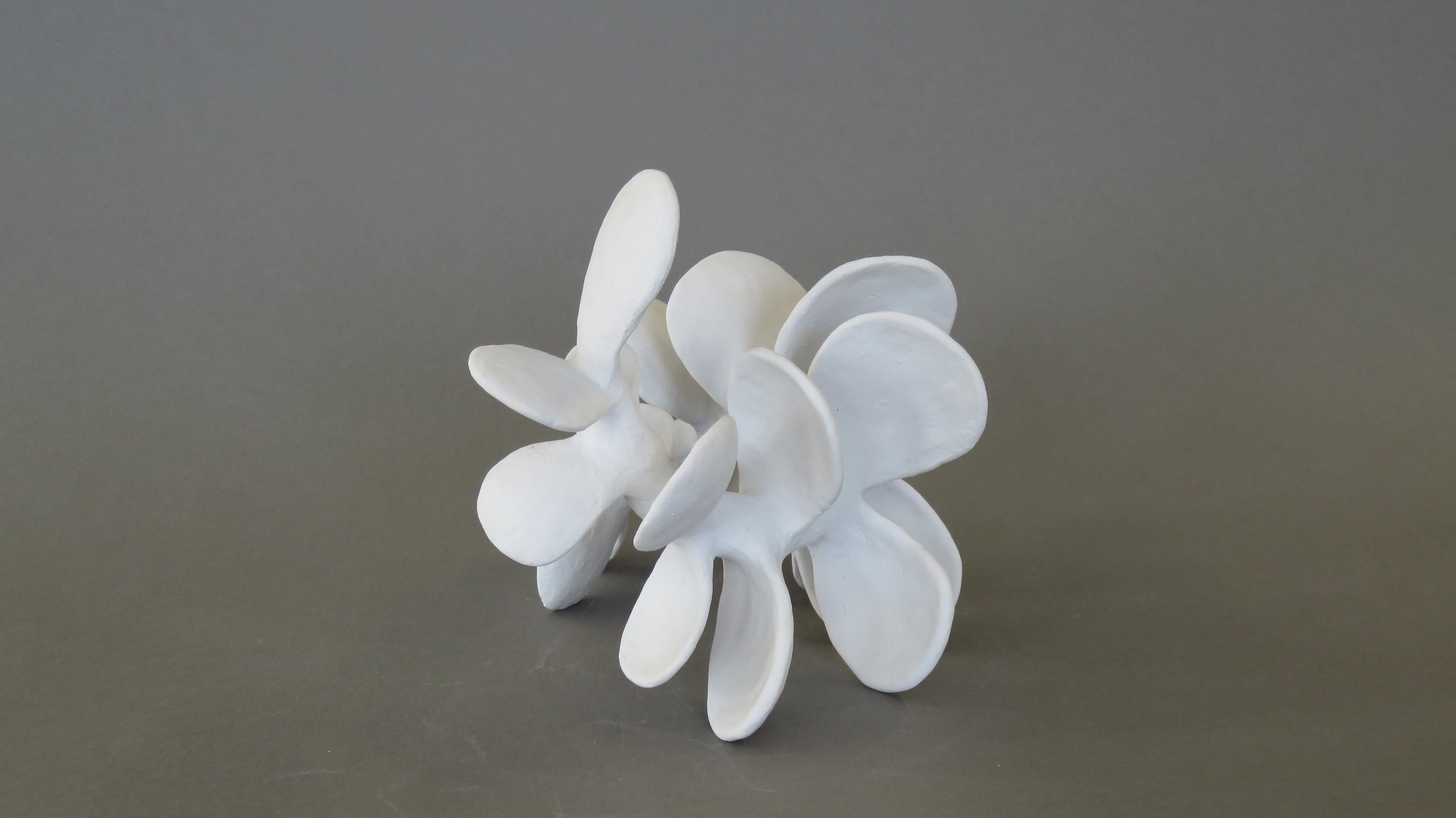 American Hand-Built Ceramic Sculpture, Vertebrae With Powder White Petals