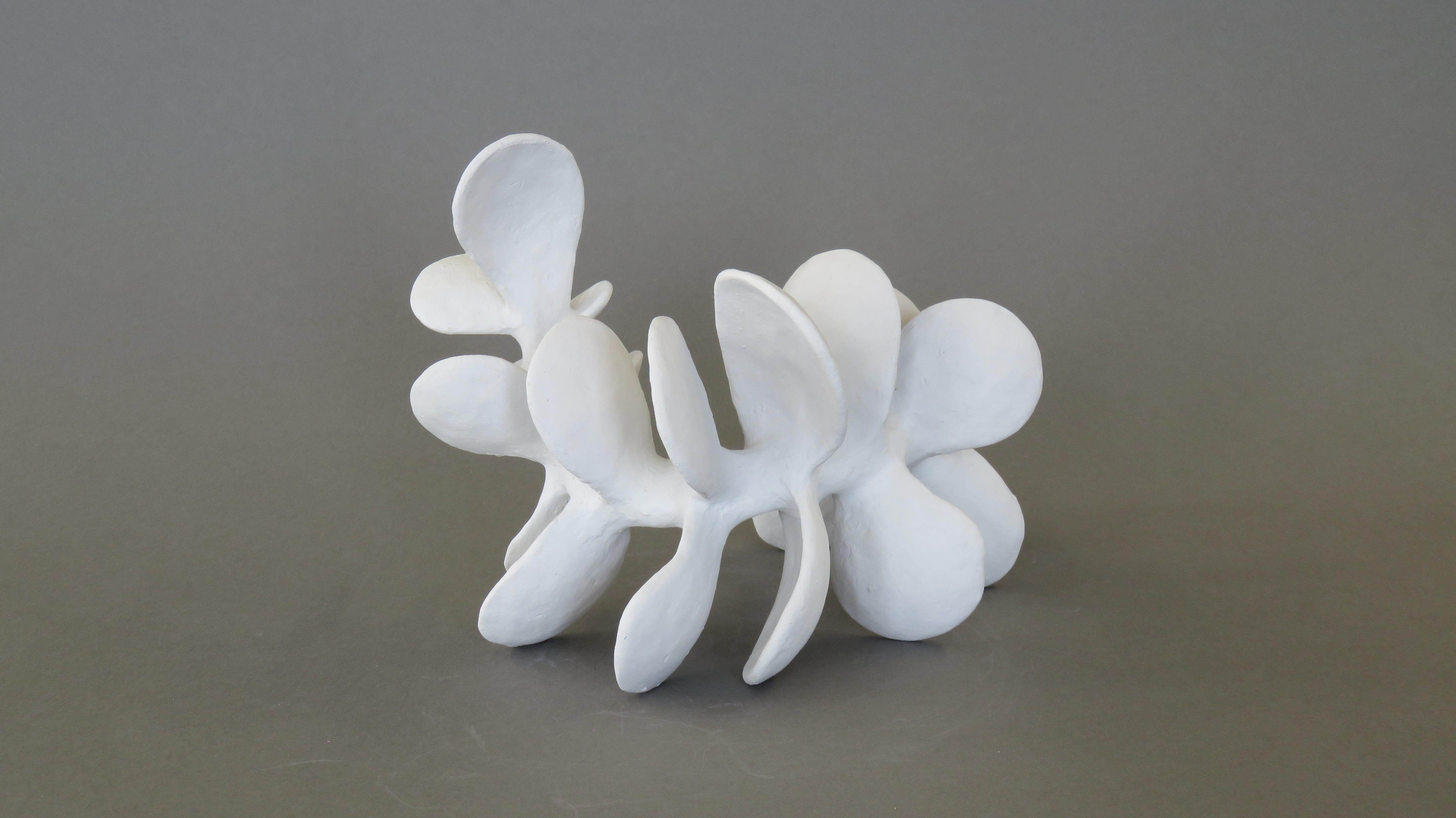 Hand-Crafted Hand-Built Ceramic Sculpture, Vertebrae With Powder White Petals