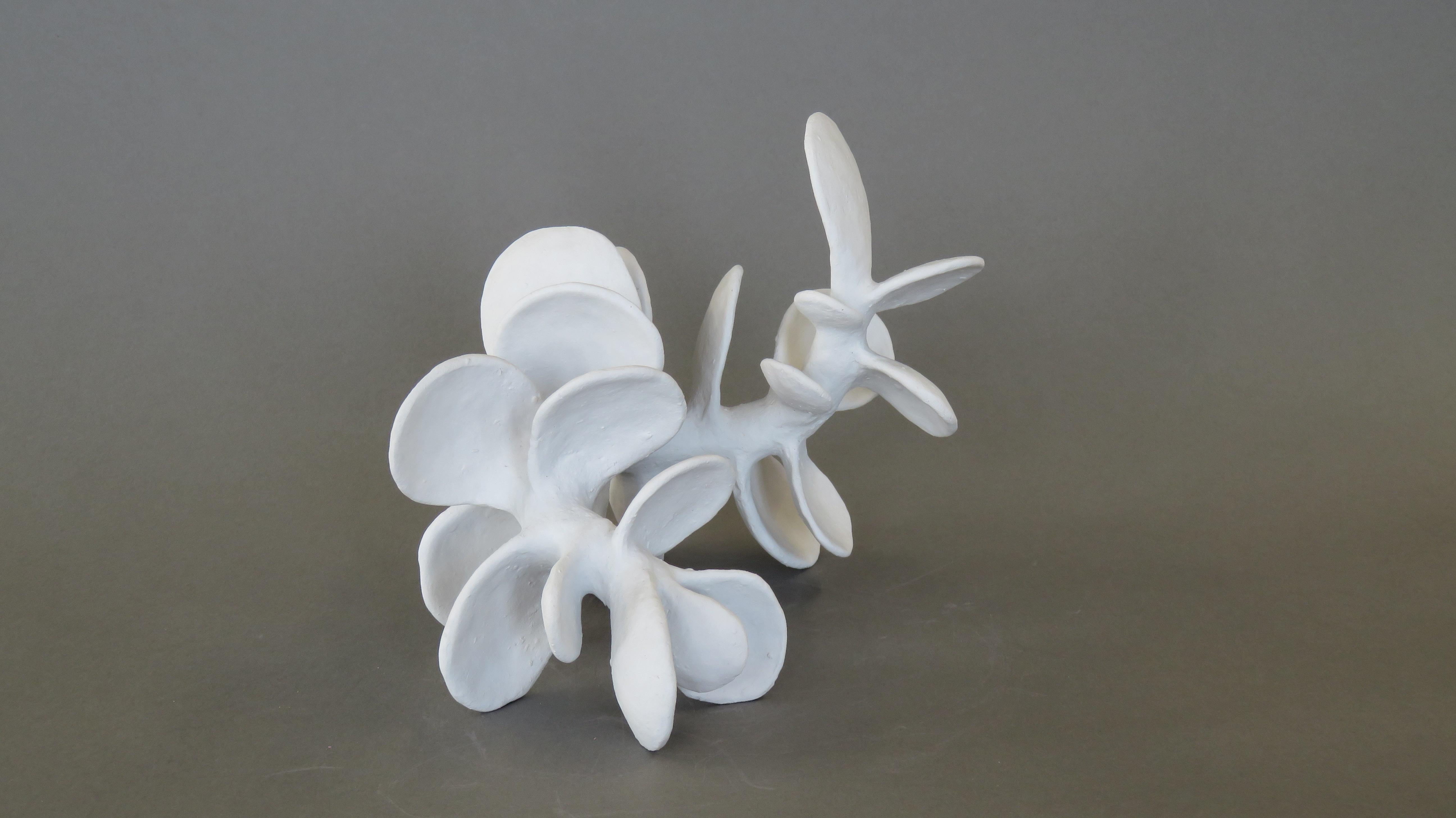 Contemporary Hand-Built Ceramic Sculpture, Vertebrae With Powder White Petals