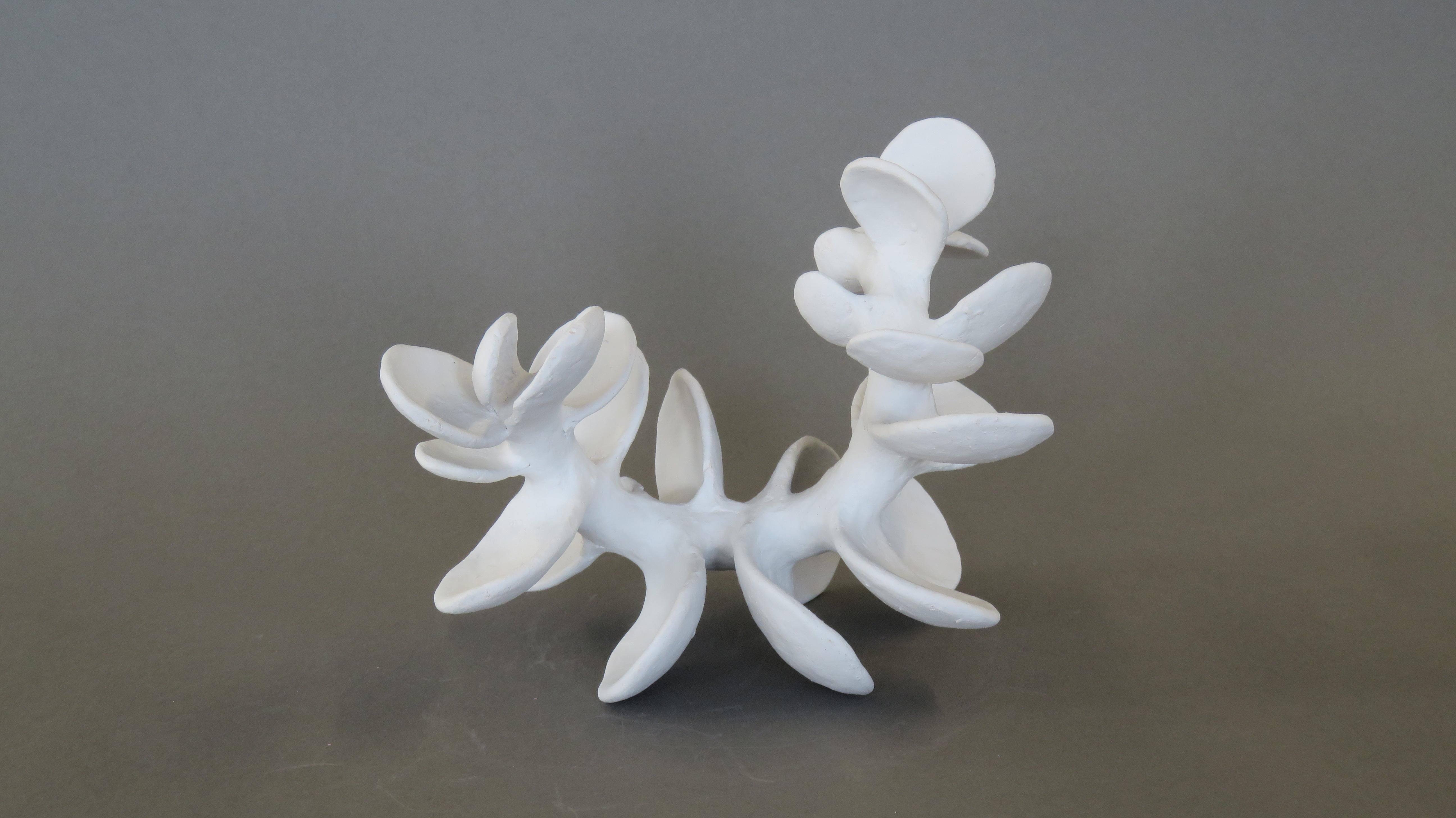 Hand-Built Ceramic Sculpture, Vertebrae With Powder White Petals 1