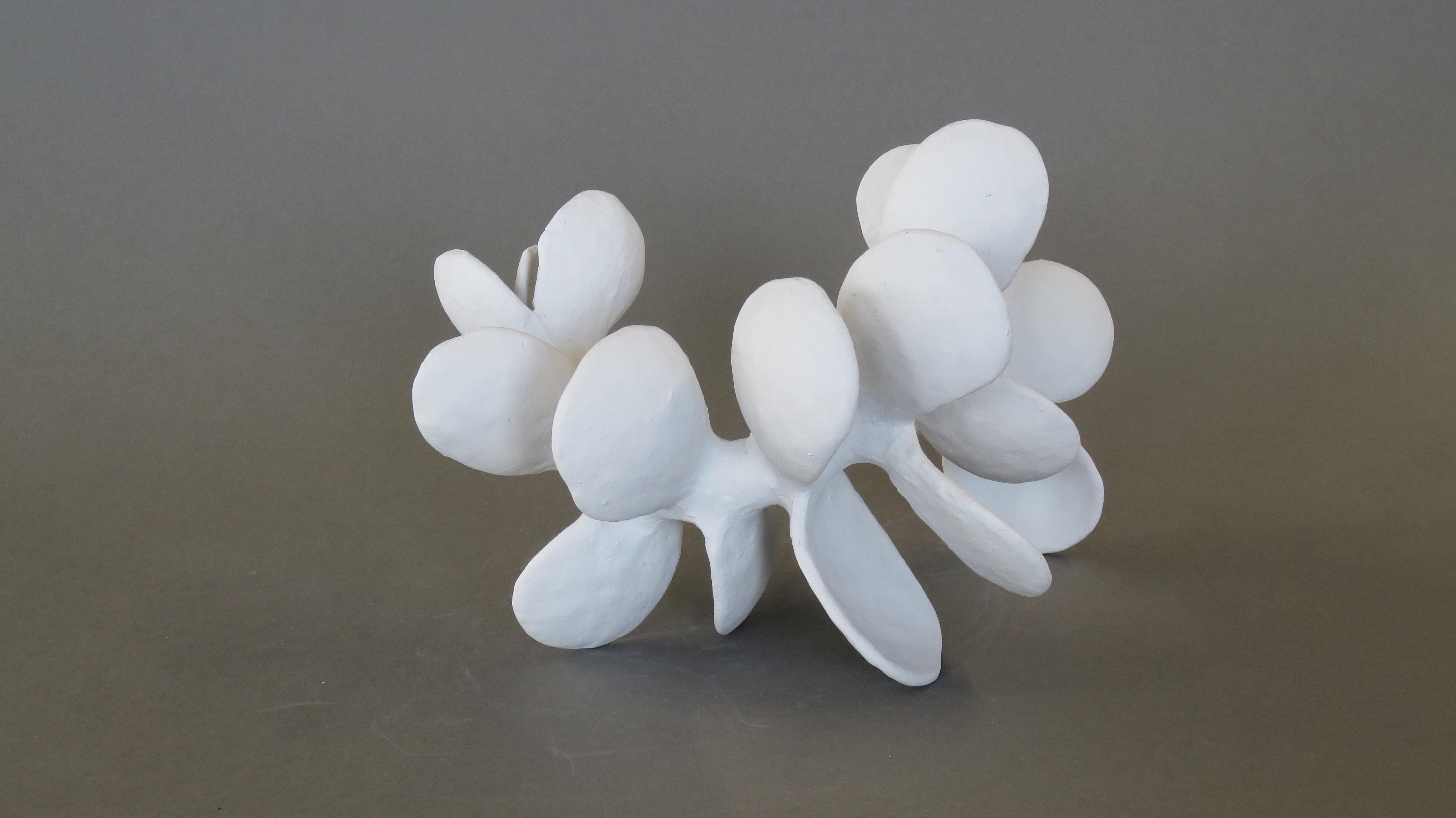 Hand-Built Ceramic Sculpture, Vertebrae With Powder White Petals 2