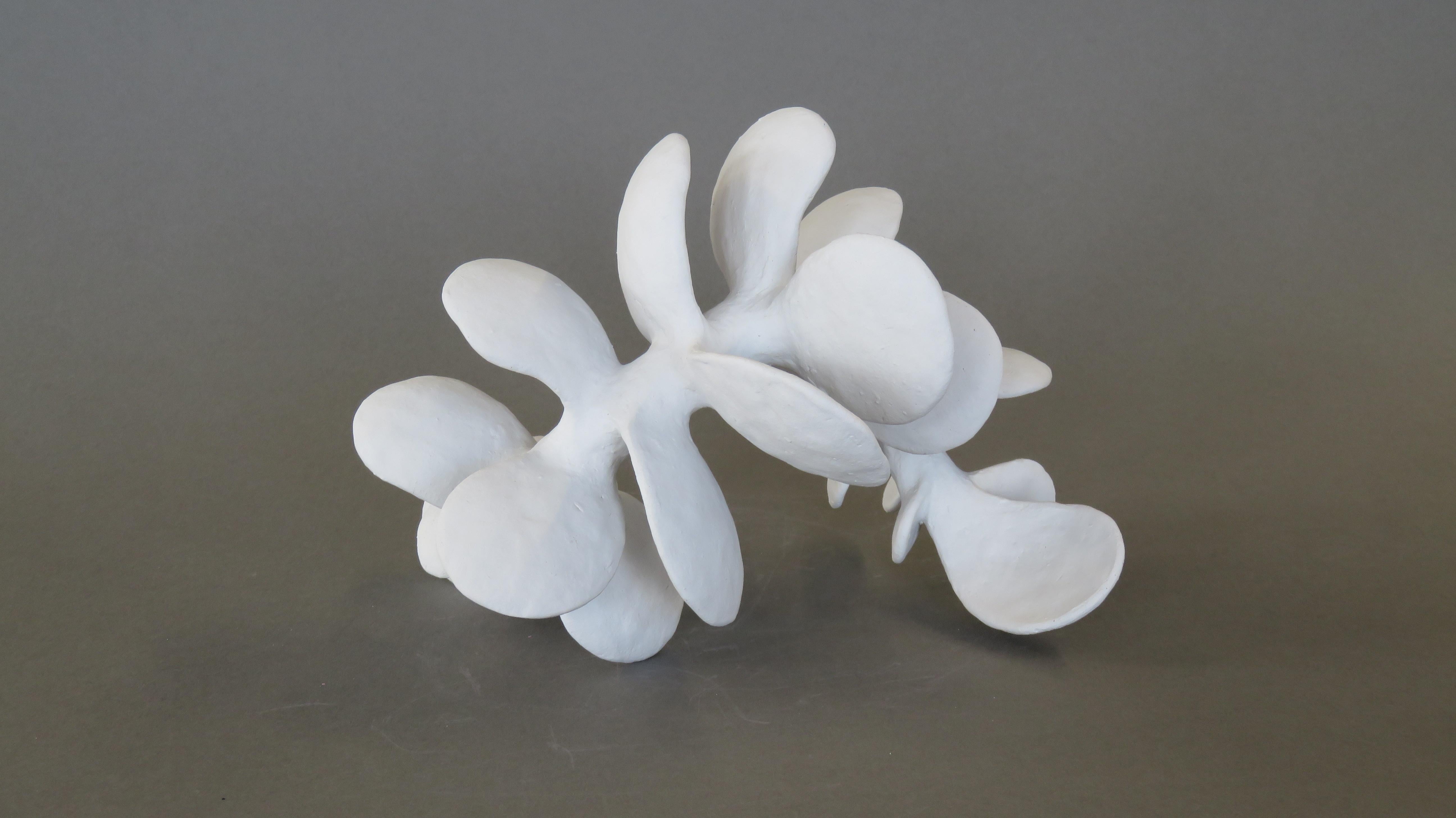 Hand-Built Ceramic Sculpture, Vertebrae With Powder White Petals 3