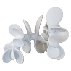 Hand-Built Ceramic Sculpture, Vertebrae With Powder White Petals