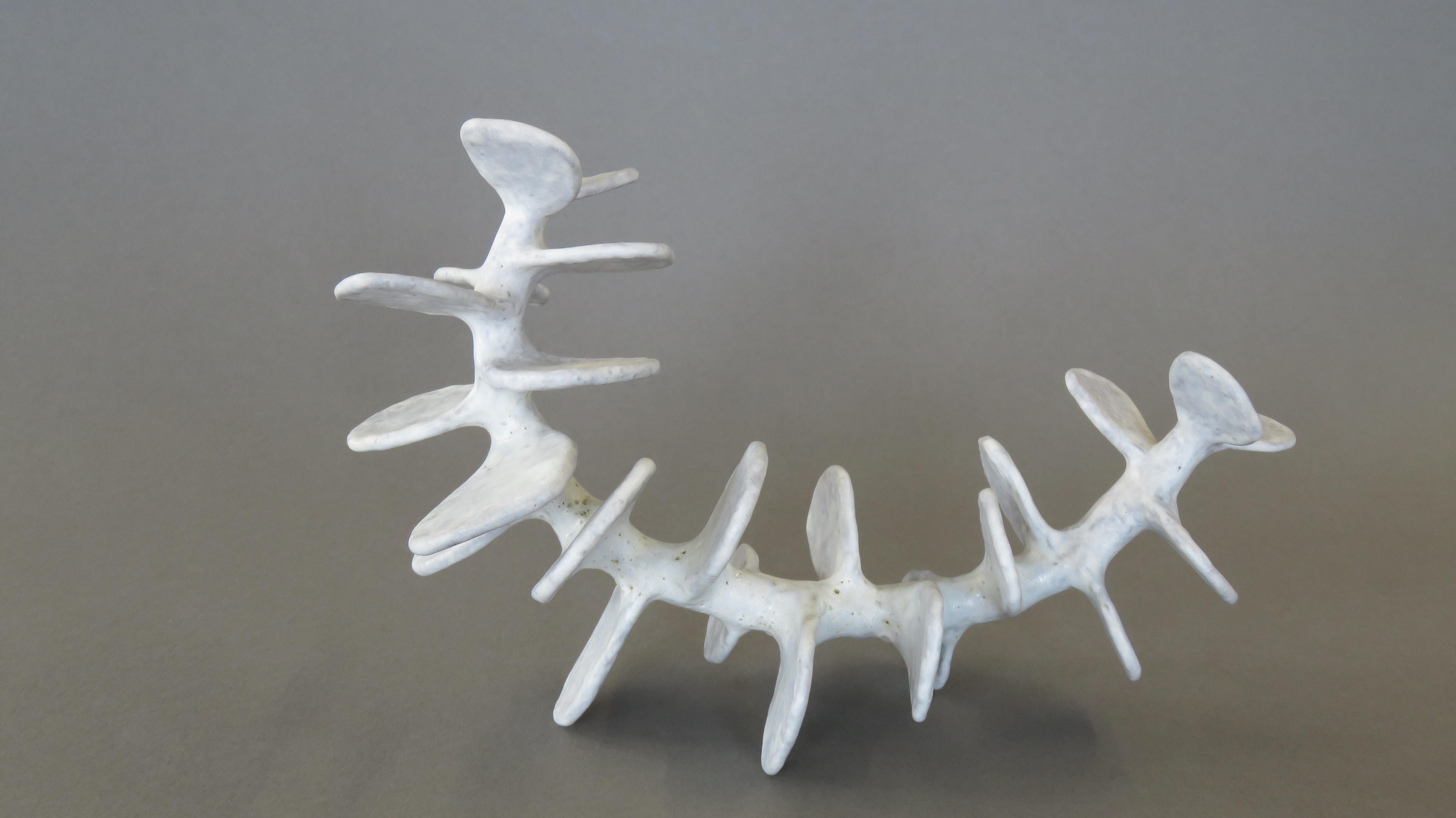 Organic Modern Handbuilt Ceramic Sculpture, Standing Skeletal Spine in Soft White Glaze