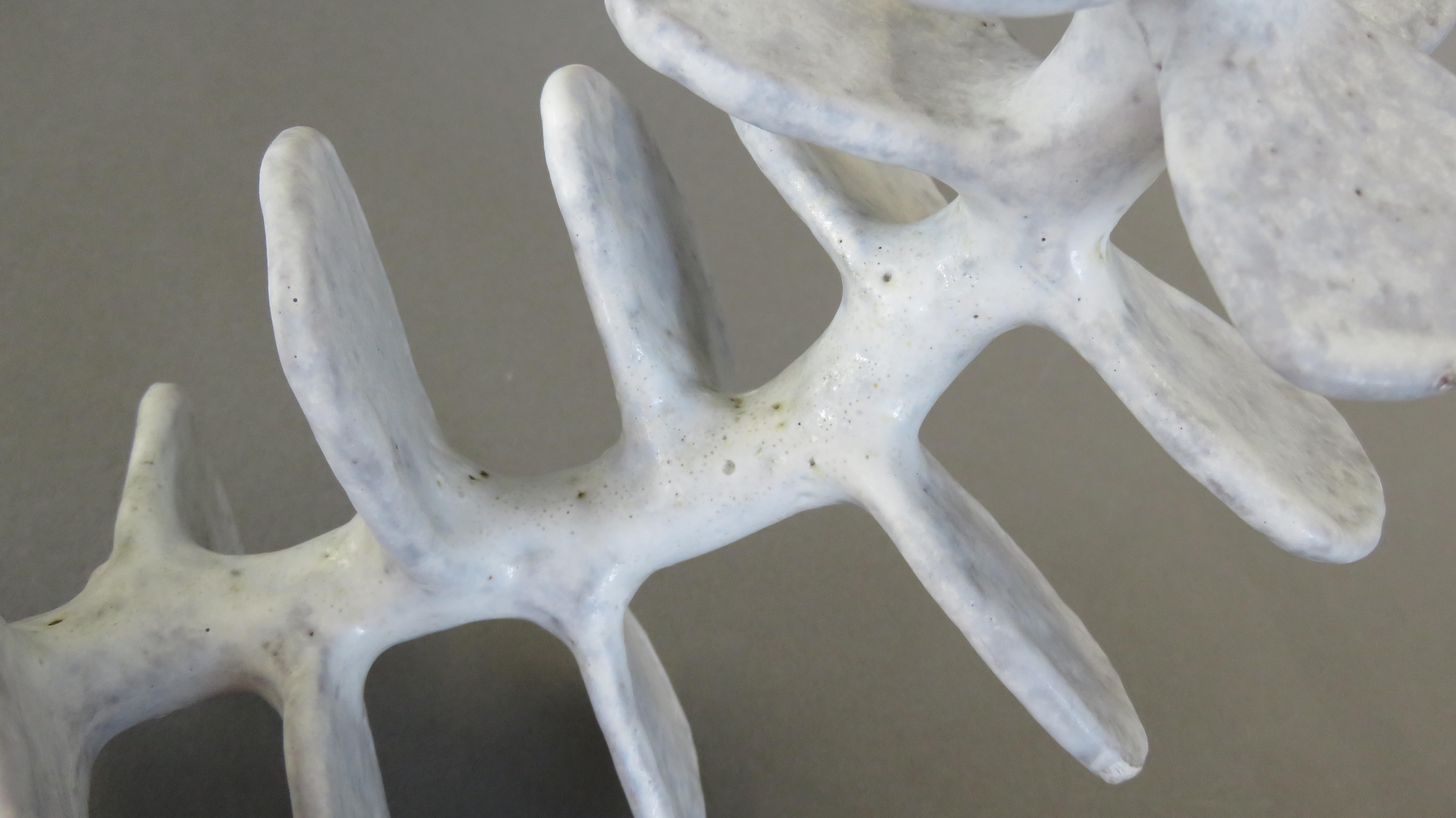 American Handbuilt Ceramic Sculpture, Standing Skeletal Spine in Soft White Glaze