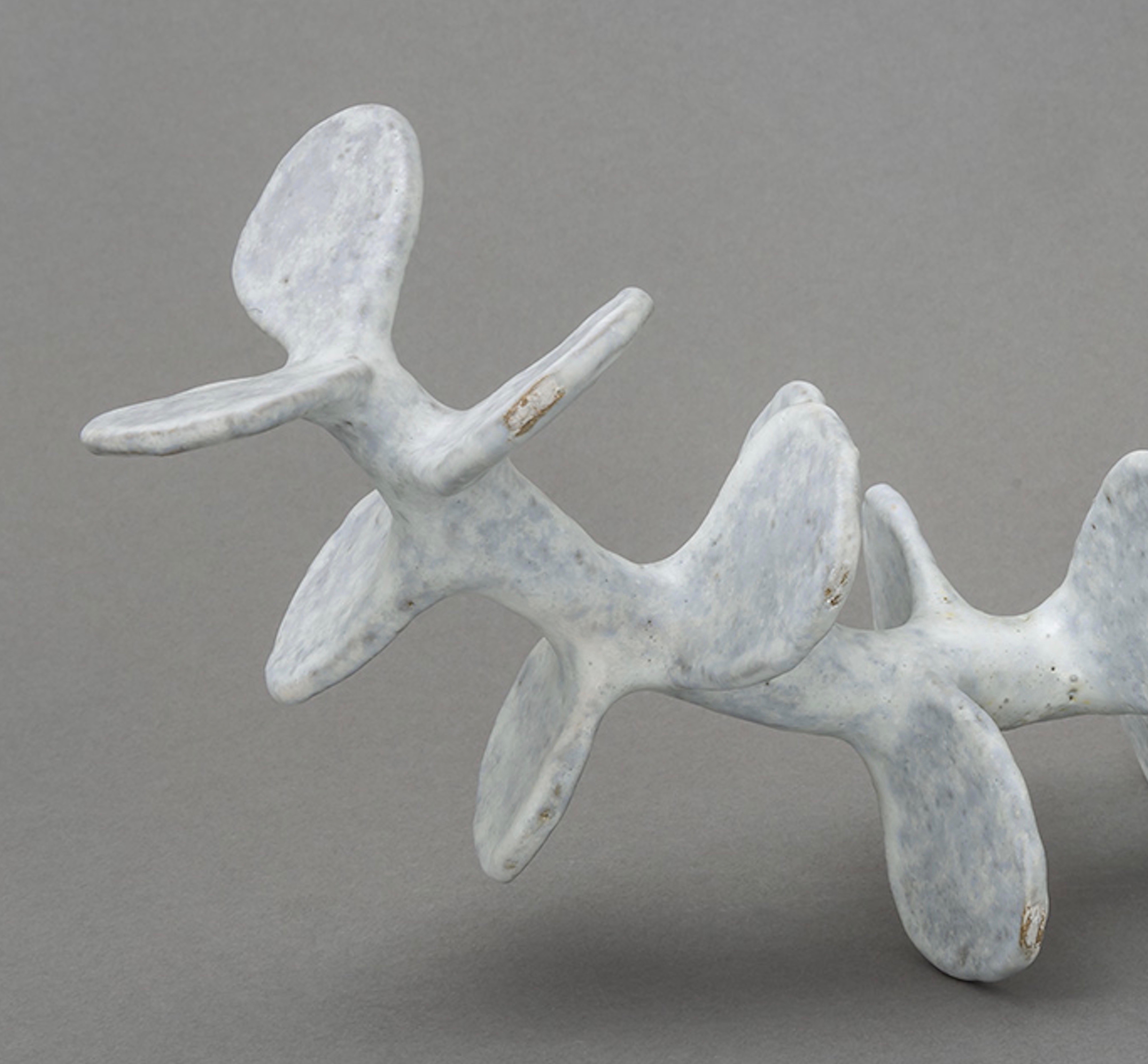 Glazed Handbuilt Ceramic Sculpture, Standing Skeletal Spine in Soft White Glaze