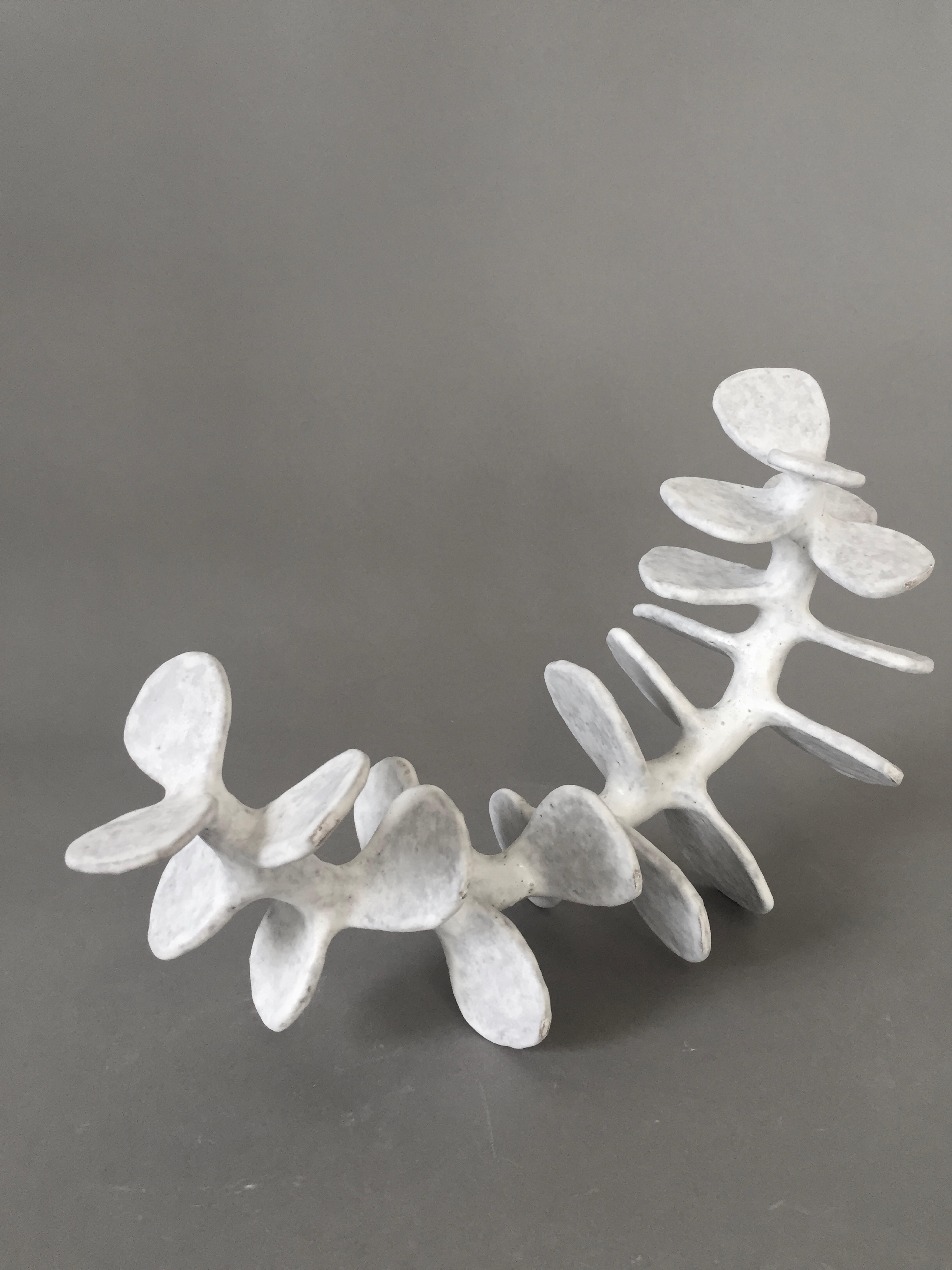 Handbuilt Ceramic Sculpture, Standing Skeletal Spine in Soft White Glaze In New Condition In New York, NY