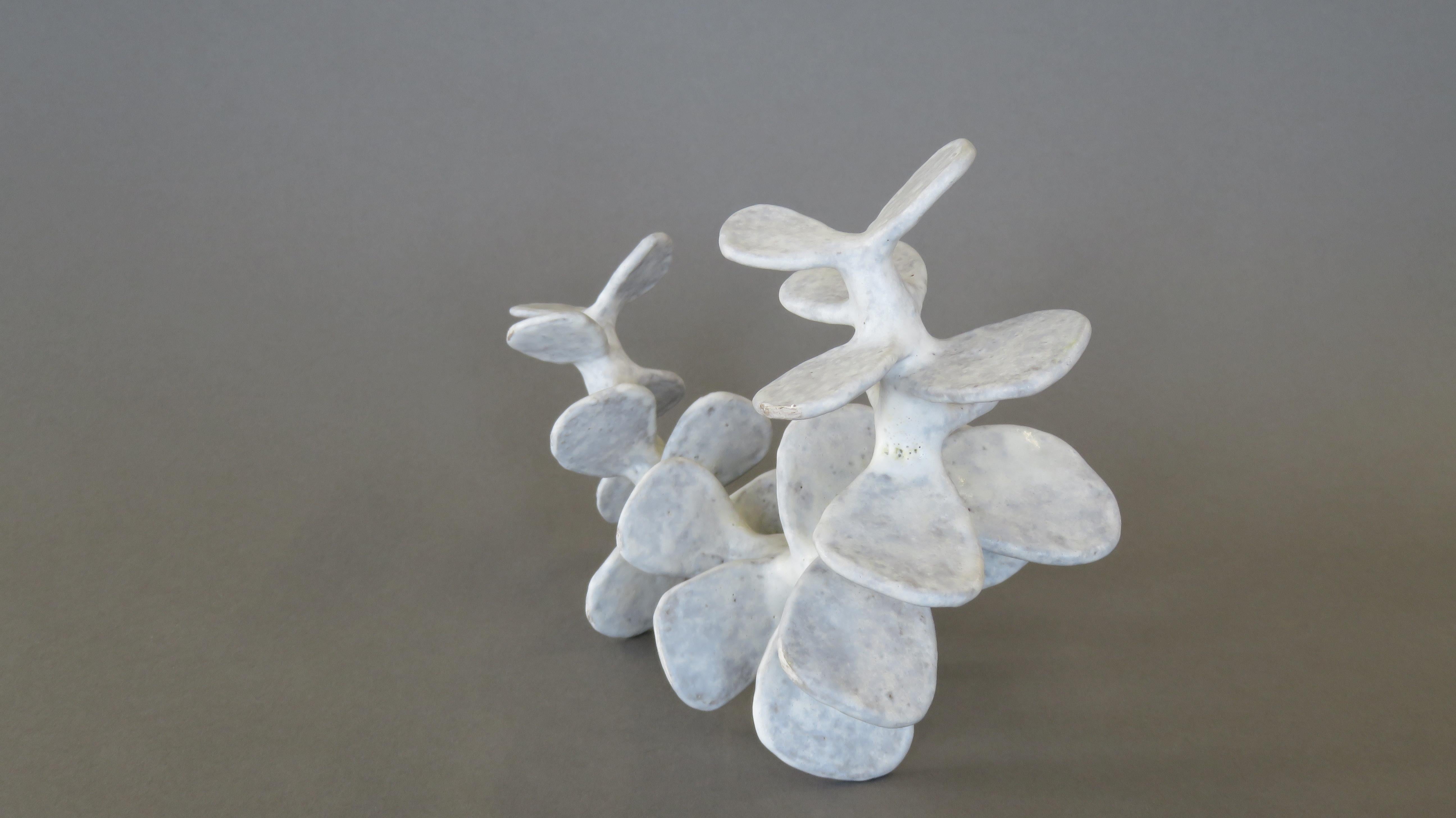 Contemporary Handbuilt Ceramic Sculpture, Standing Skeletal Spine in Soft White Glaze