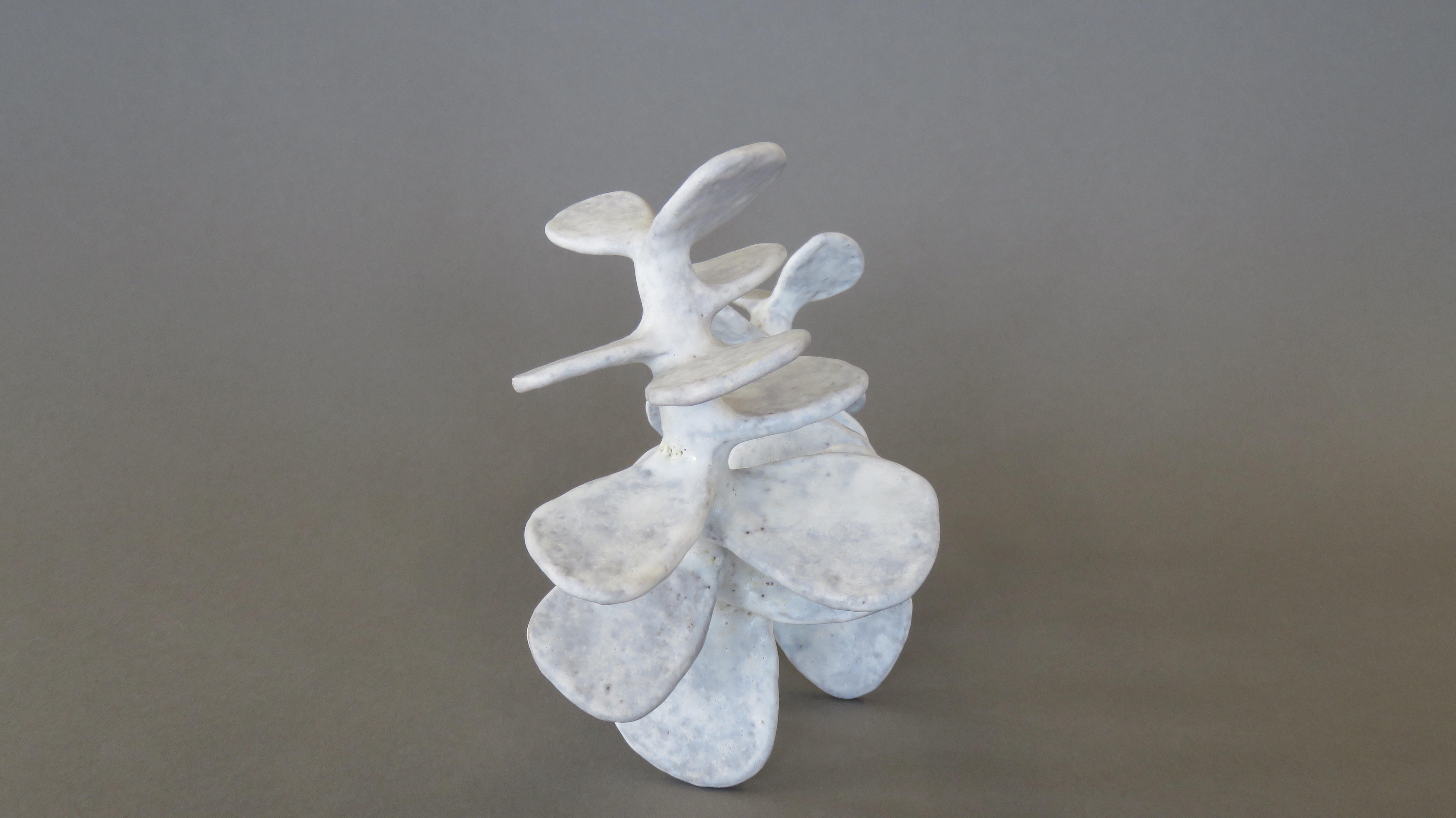 Handbuilt Ceramic Sculpture, Standing Skeletal Spine in Soft White Glaze 1