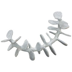 Handbuilt Ceramic Sculpture, Standing Skeletal Spine in Soft White Glaze