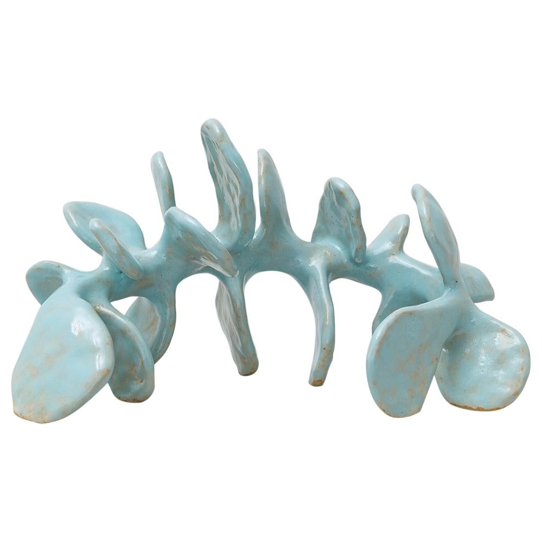 Hand Built Ceramic Sculpture, a Skeletal Vertebral Form Glazed in Turquoise