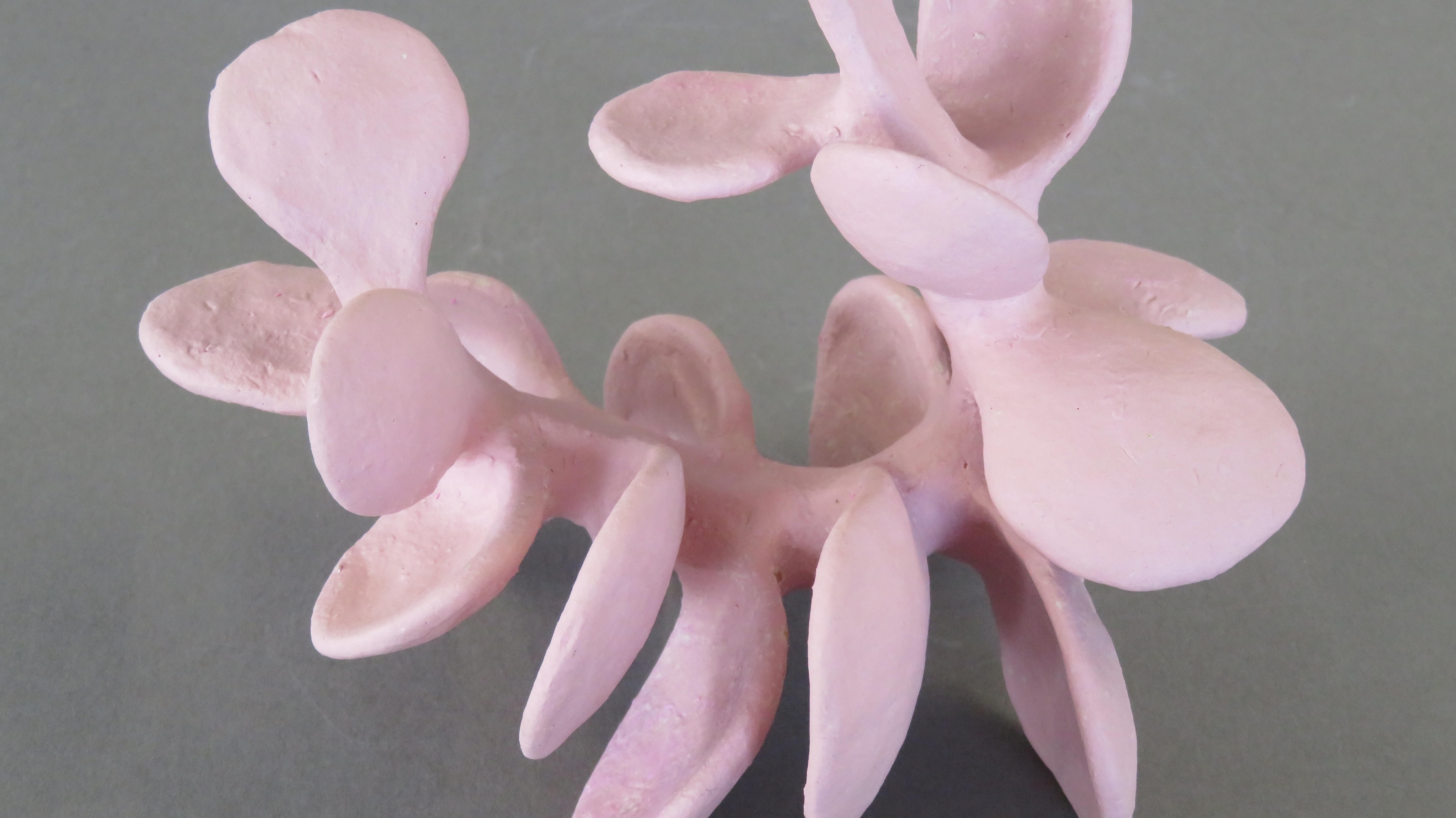 Handbuilt Ceramic Sculpture in Pink, A Flower-Like Vertebrae With Petals 4