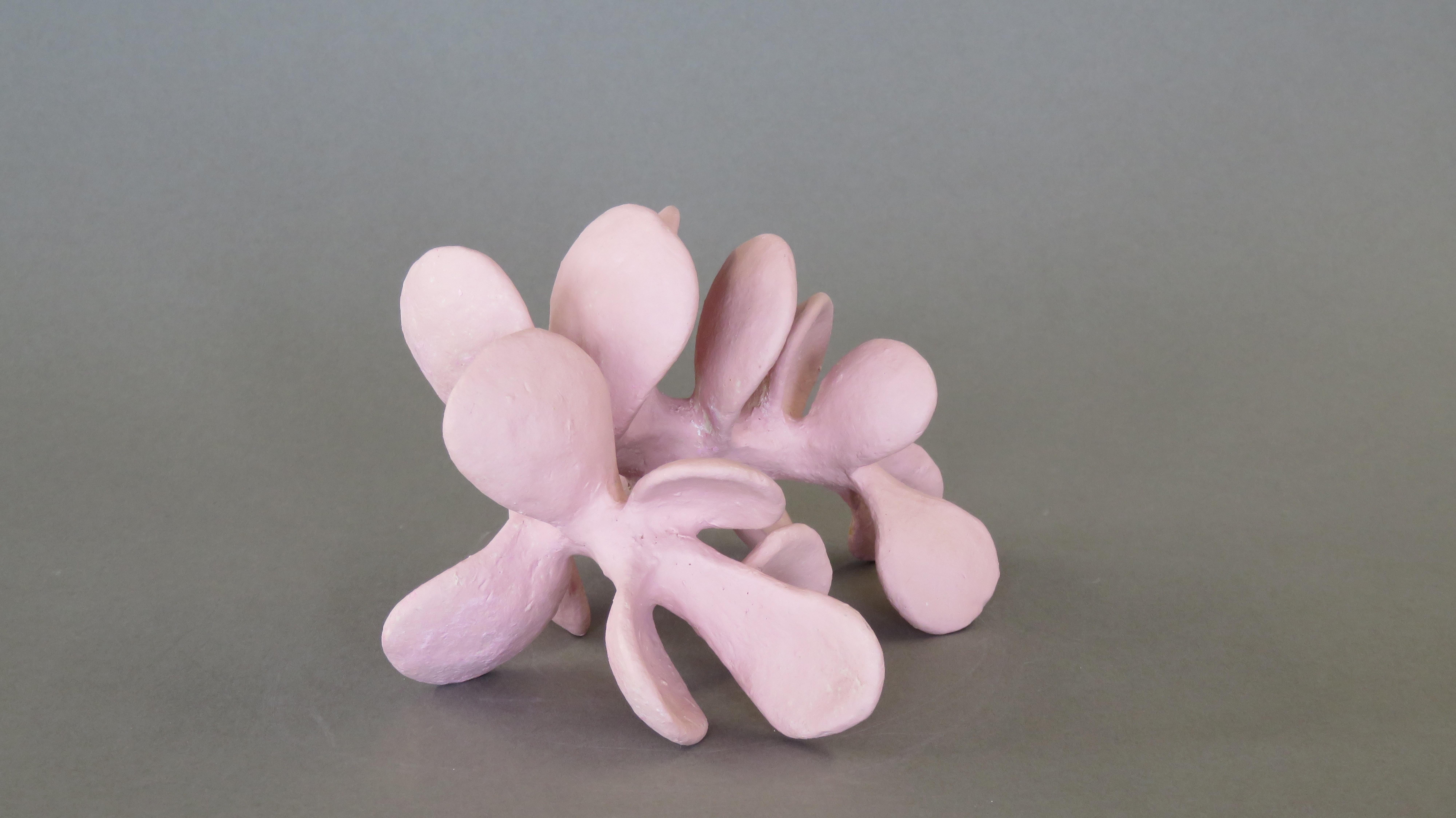 American Handbuilt Ceramic Sculpture in Pink, A Flower-Like Vertebrae With Petals
