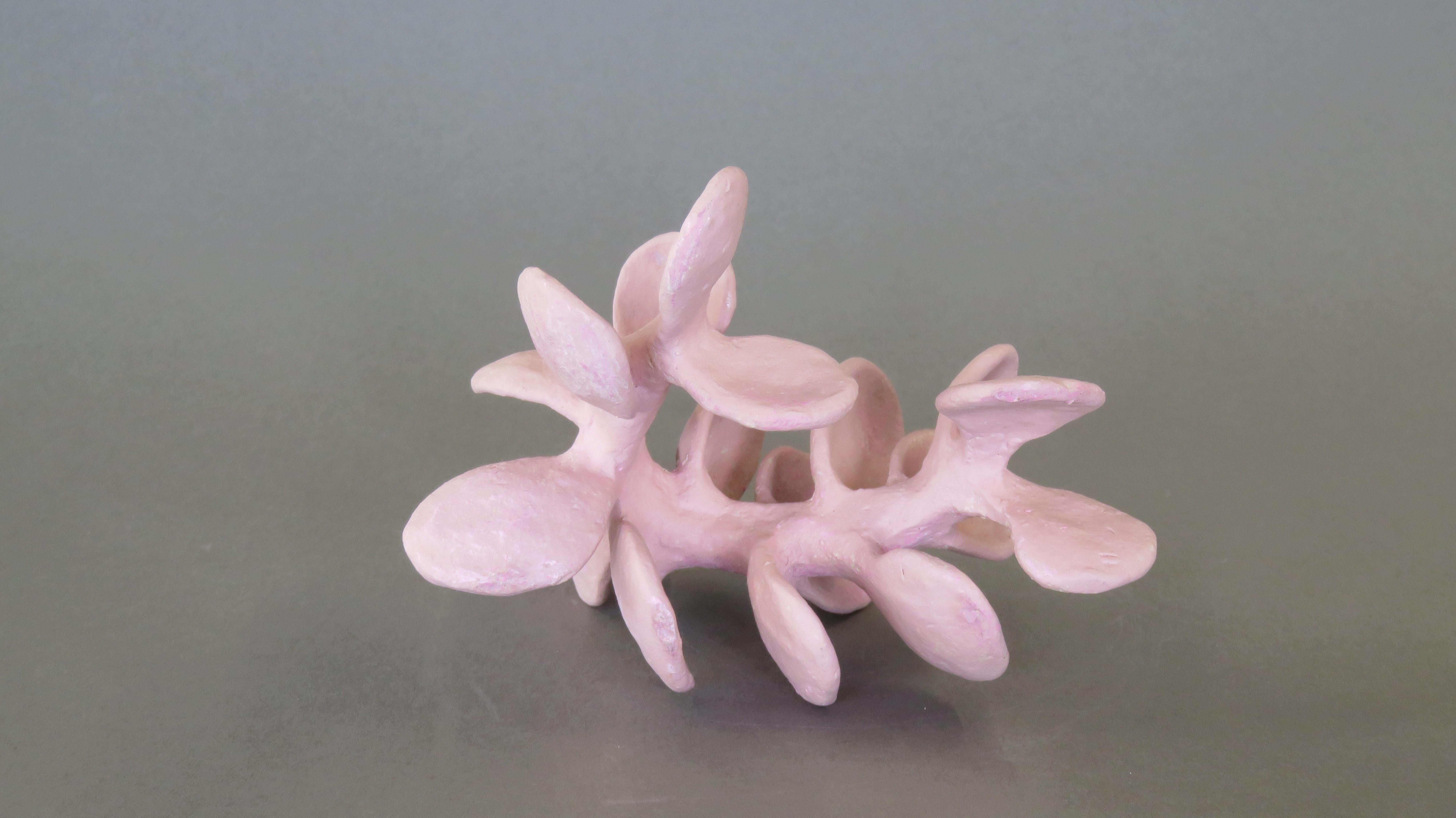 Fired Handbuilt Ceramic Sculpture in Pink, A Flower-Like Vertebrae With Petals