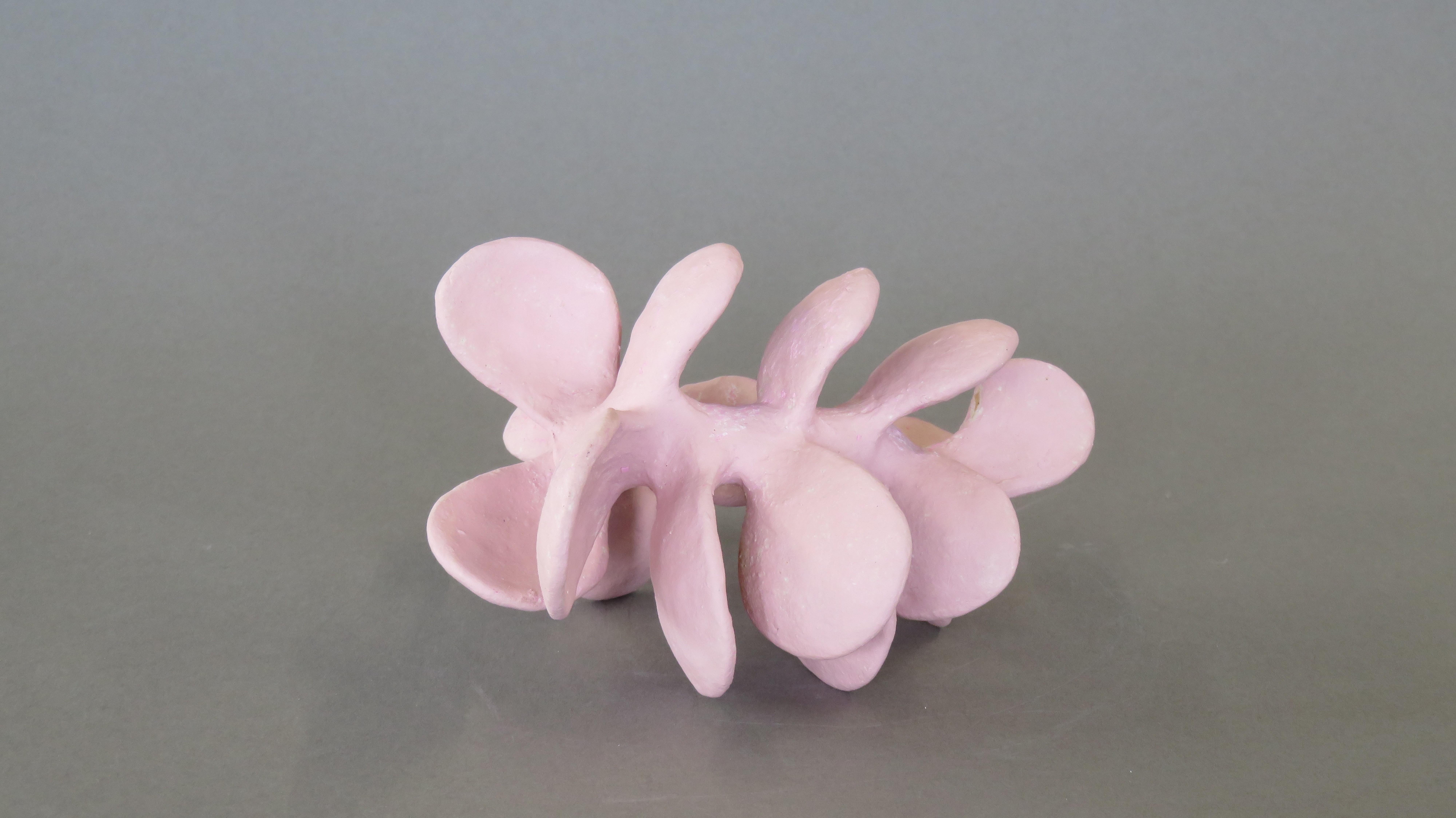Handbuilt Ceramic Sculpture in Pink, A Flower-Like Vertebrae With Petals In New Condition In New York, NY