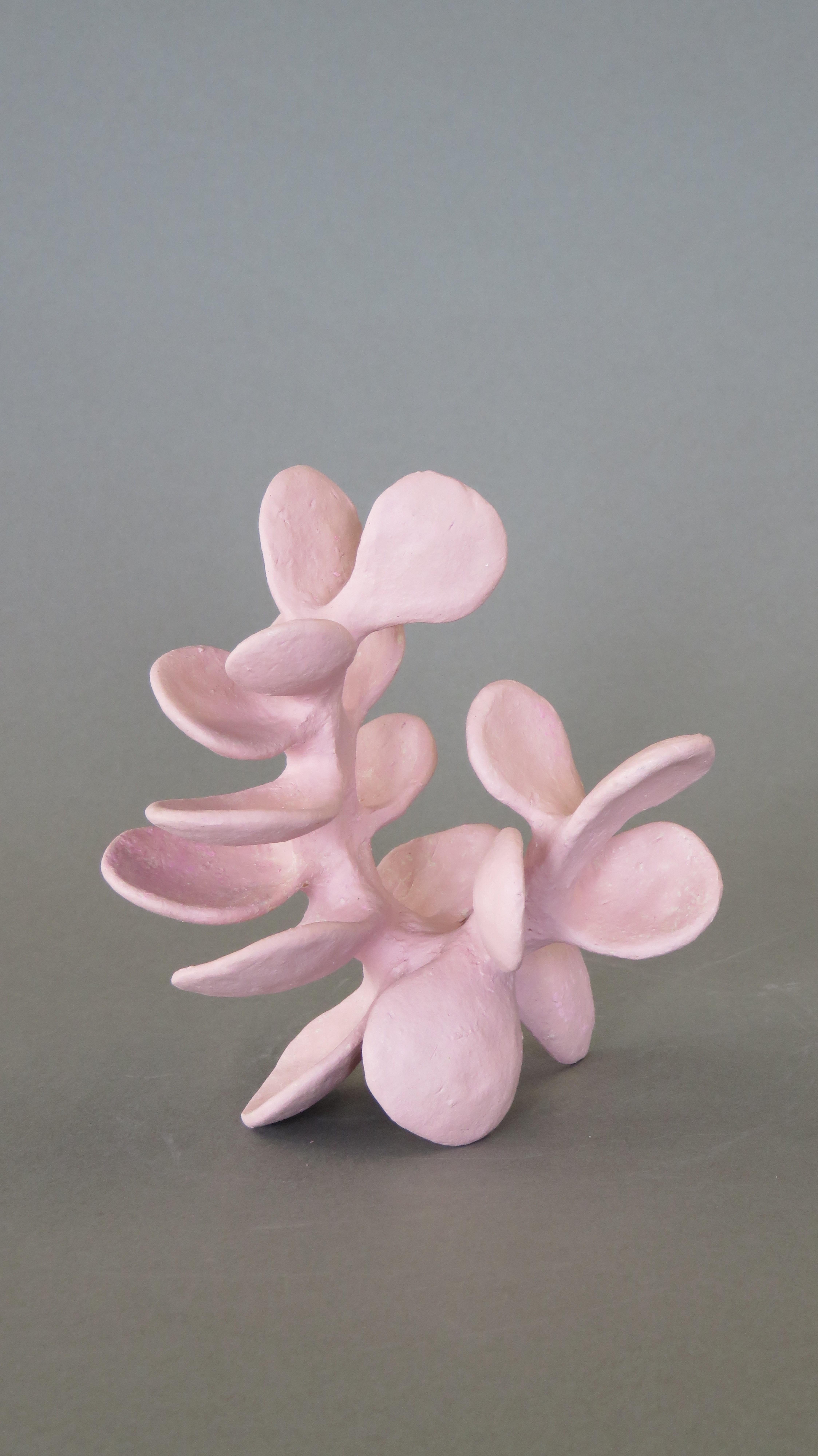Contemporary Handbuilt Ceramic Sculpture in Pink, A Flower-Like Vertebrae With Petals