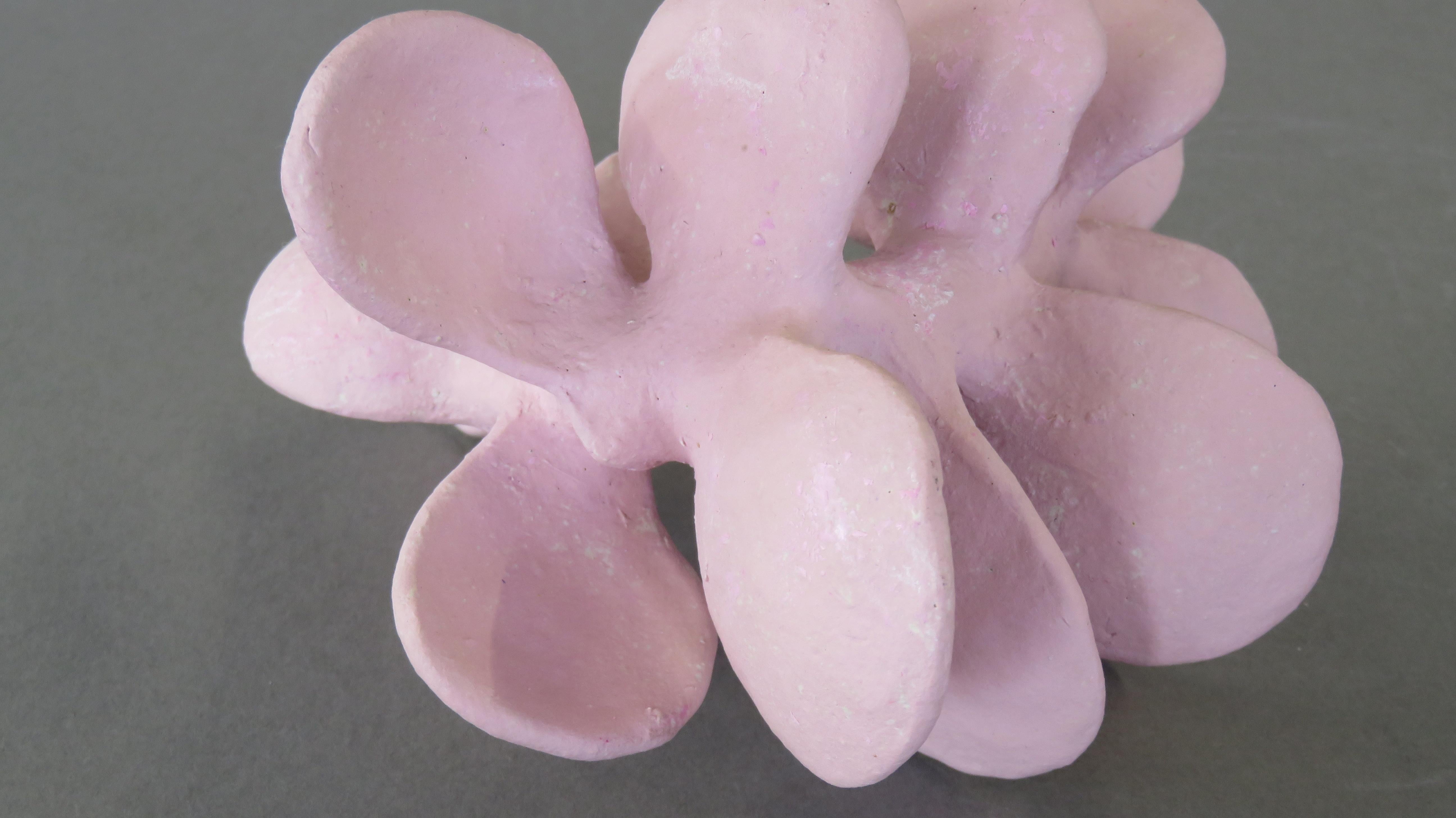 Handbuilt Ceramic Sculpture in Pink, A Flower-Like Vertebrae With Petals 1