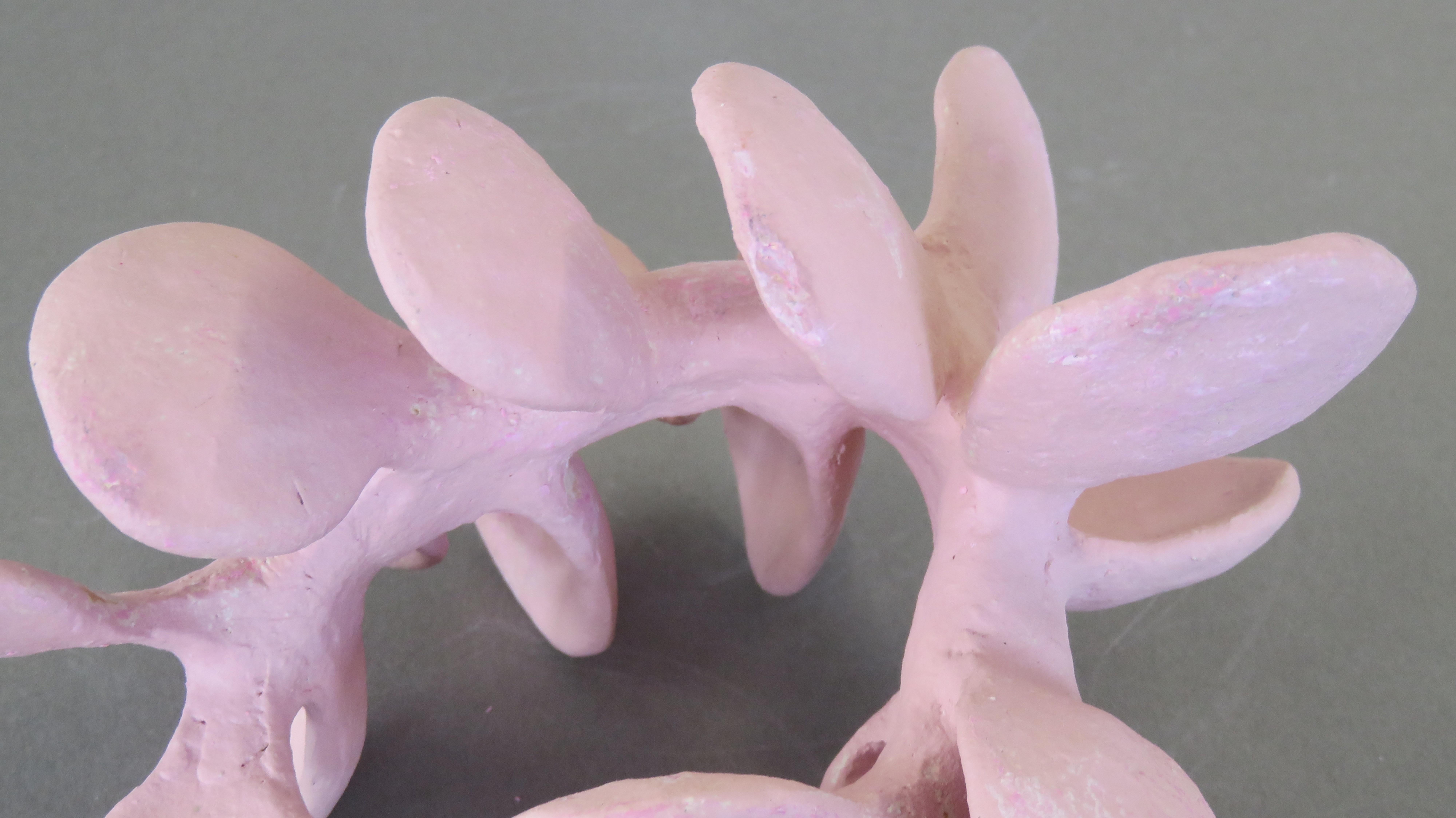 Handbuilt Ceramic Sculpture in Pink, A Flower-Like Vertebrae With Petals 2