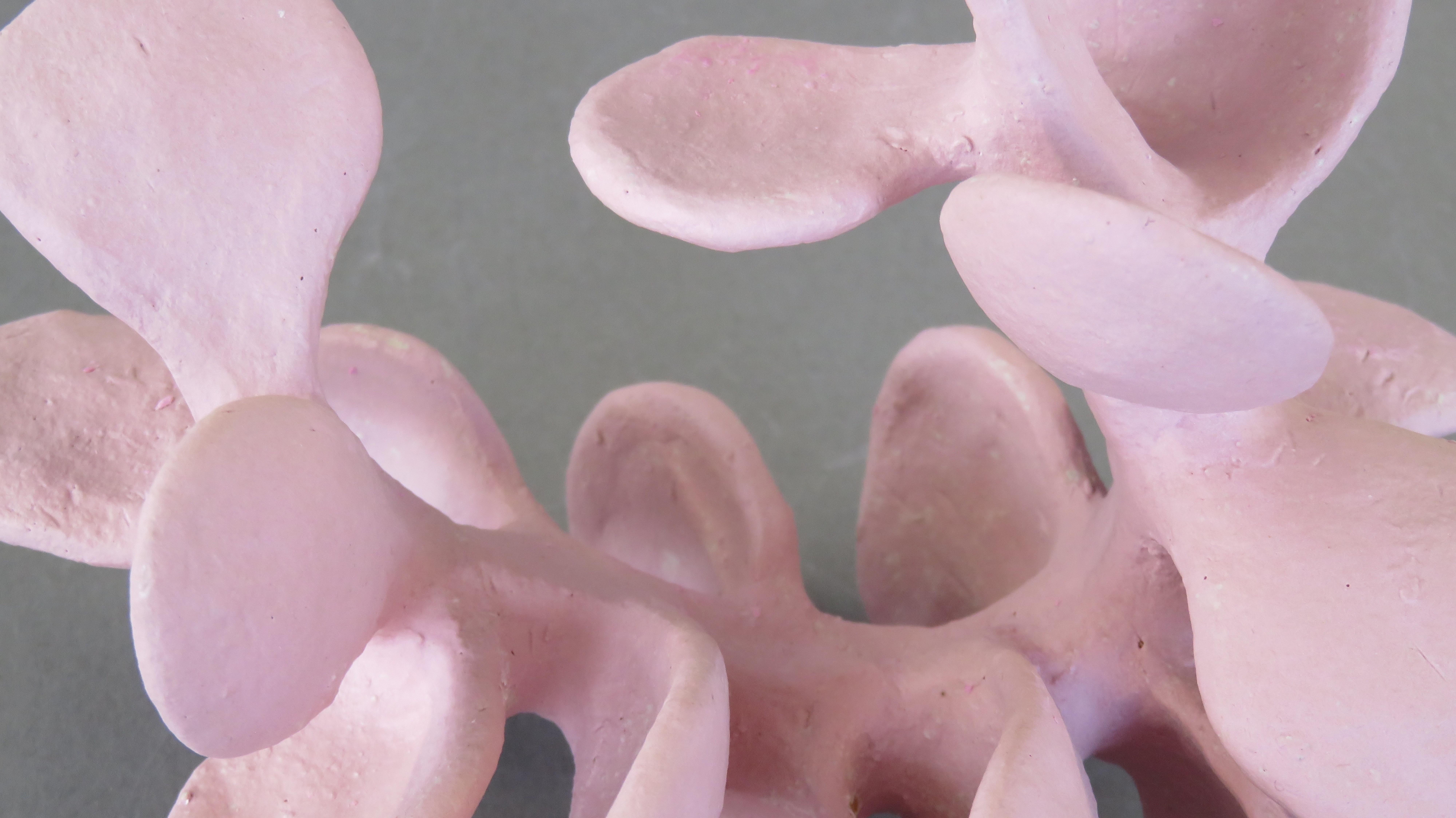 Handbuilt Ceramic Sculpture in Pink, A Flower-Like Vertebrae With Petals 3