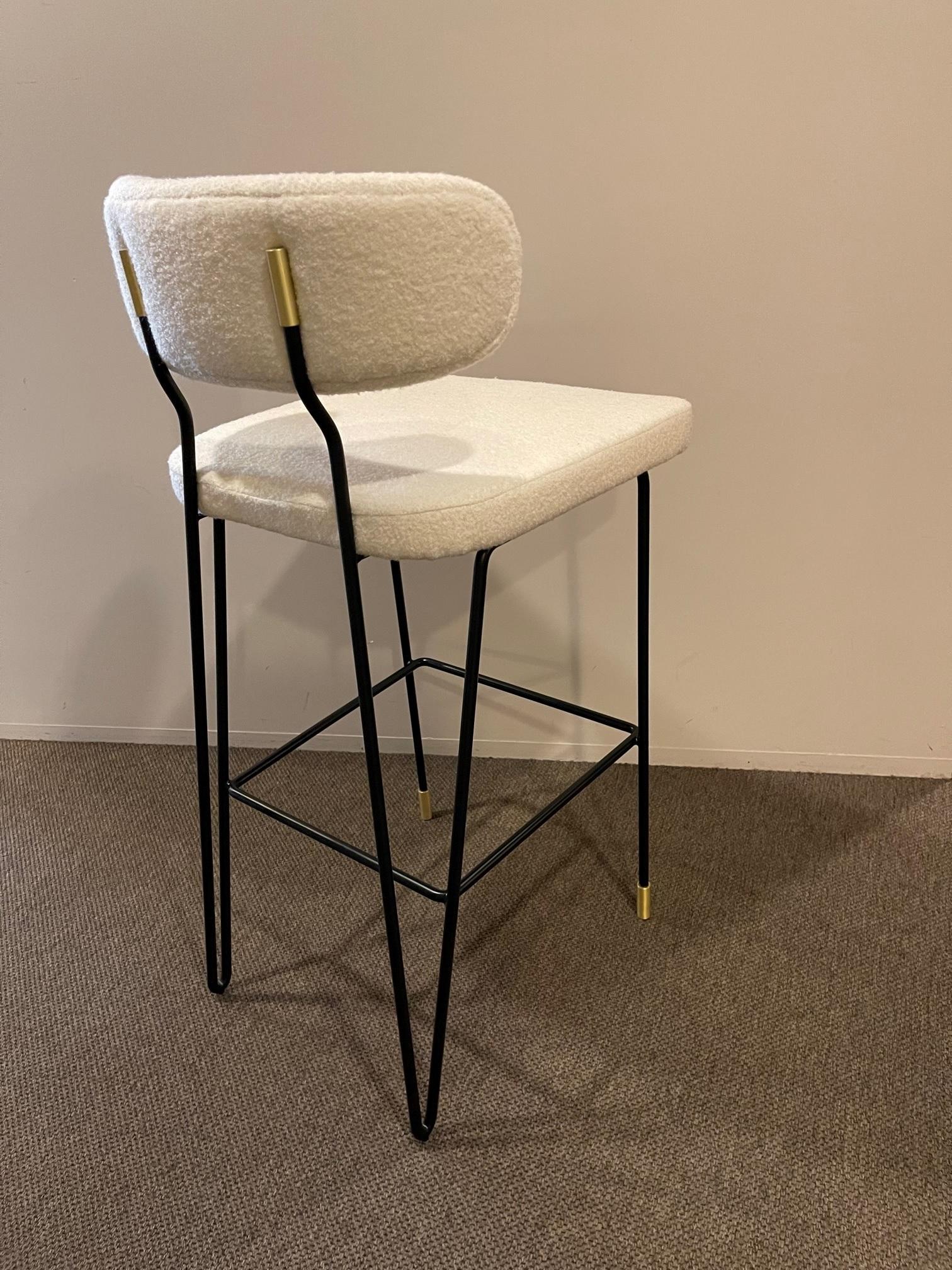 Hand Built Counter Stool in Black Metal Frame and Brass Detailing For Sale 1
