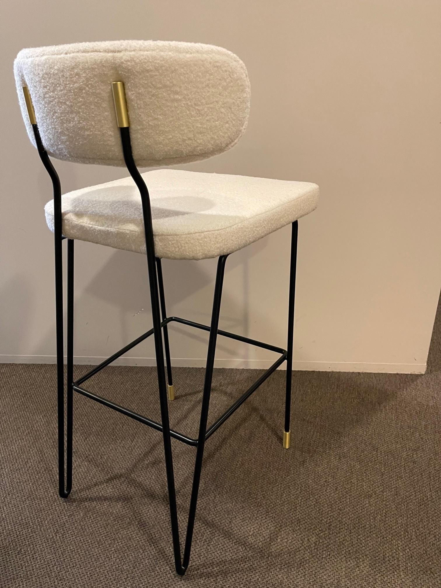 Hand Built Counter Stool in Black Metal Frame and Brass Detailing For Sale 3