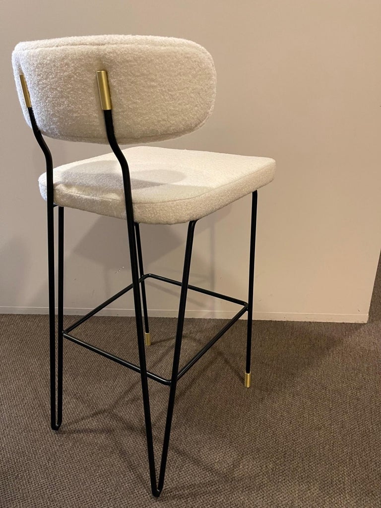 Hand Built Counter Stool in Black Metal Frame and Brass Detailing For ...