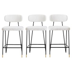 Boucle Upholstered Set of 3 Counter or Bar Stools 