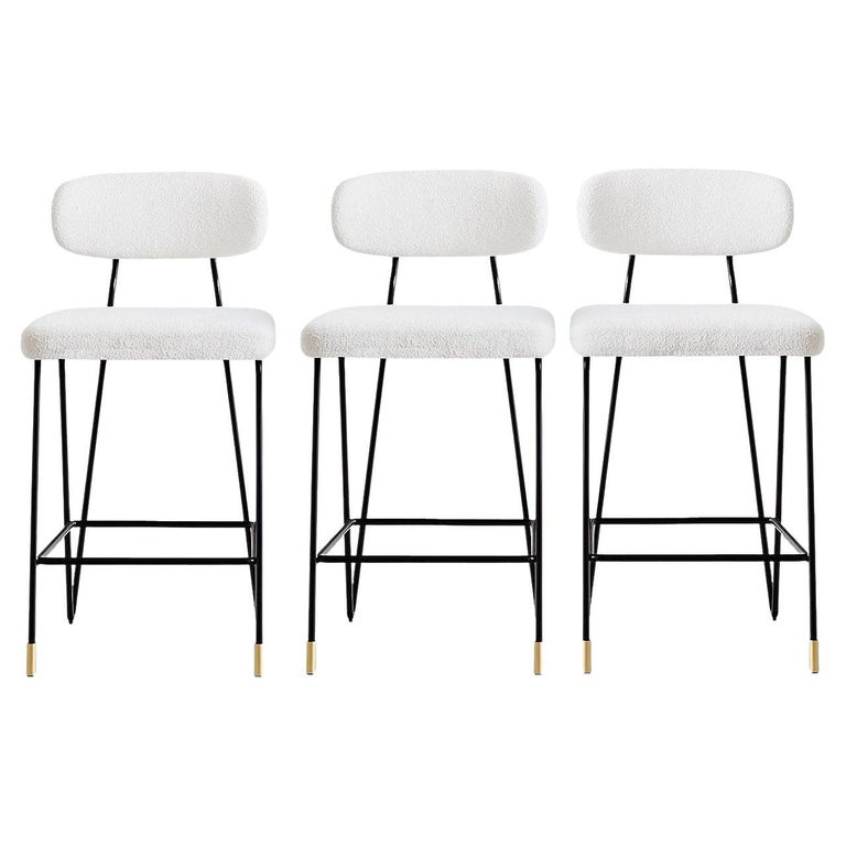 Boucle Upholstered Set of 3 Counter or Bar Stools For Sale at 1stDibs fabric bar stools set of 3