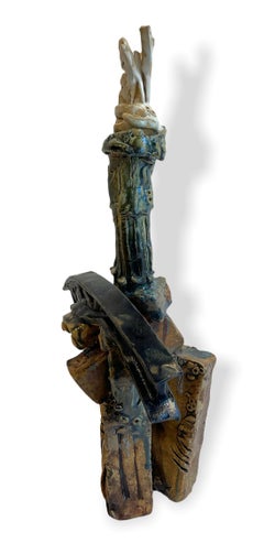 Hand Built Earthenware Sculpture with Doric & Ionic Columns, Drip Glaze