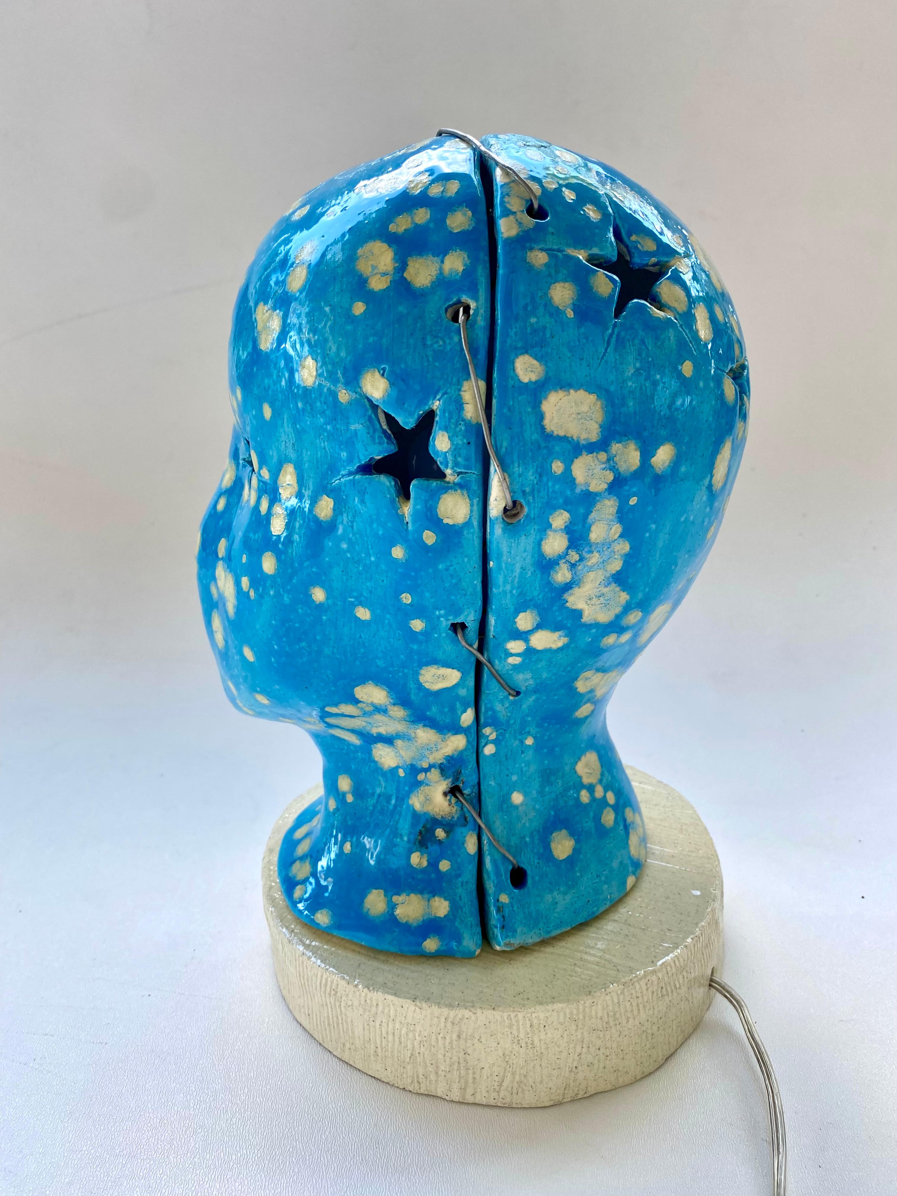 Hand-Crafted Hand Built Glazed Ceramic Night Lamp For Sale