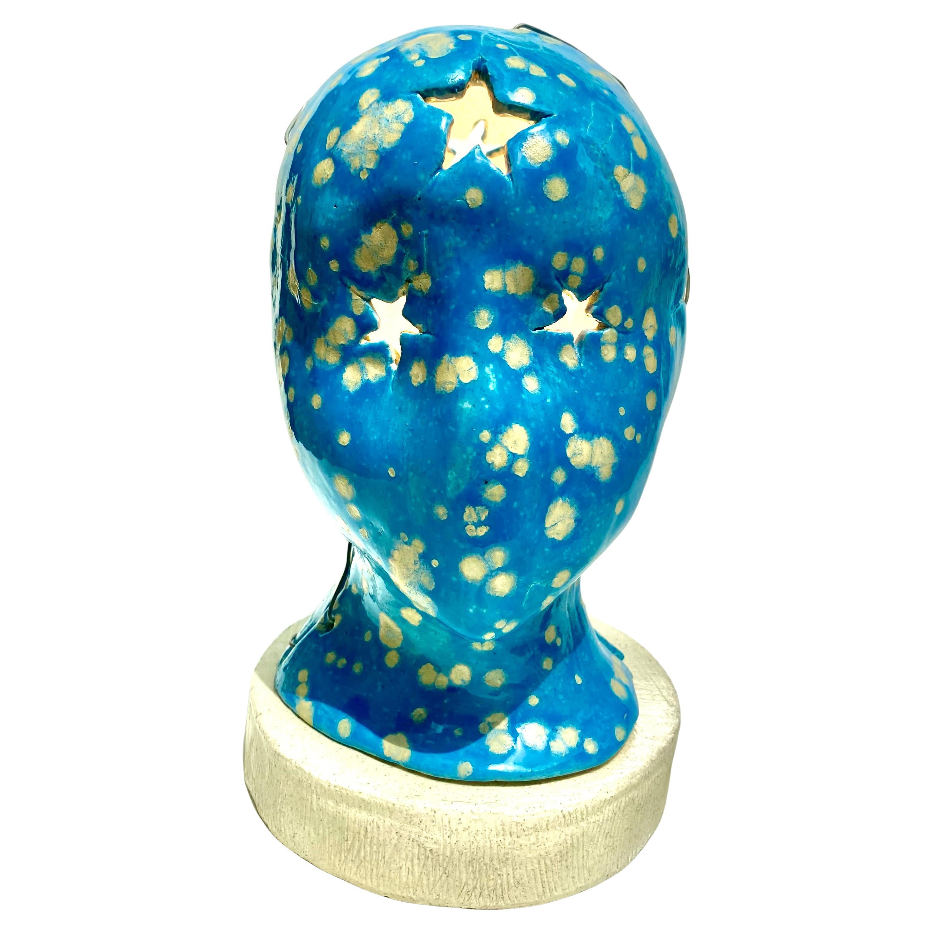 Handgefertigte glasierte Keramik-Nachtlampe im Angebot