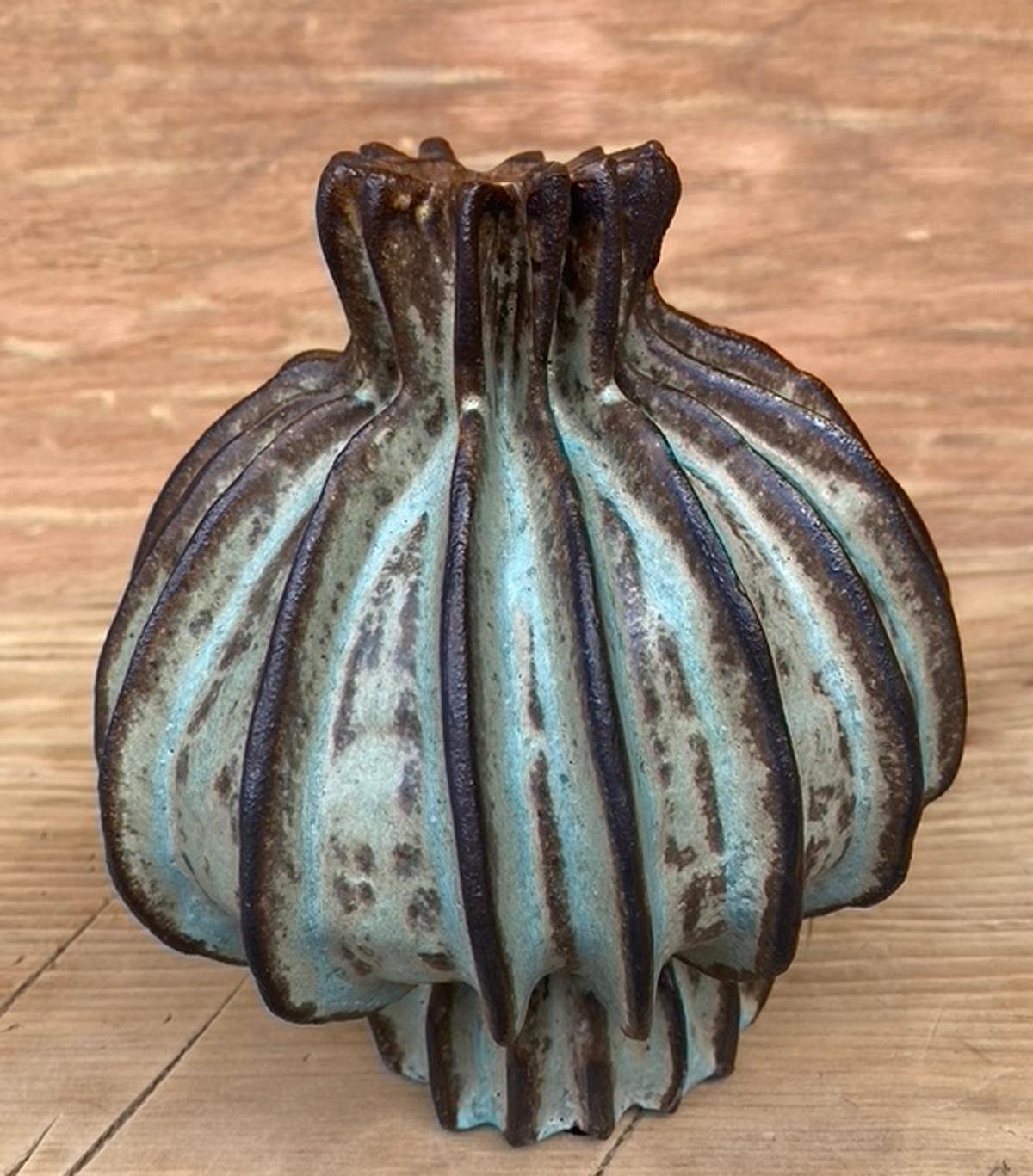 Bohemian Hand Built Glazed Ceramic Vase