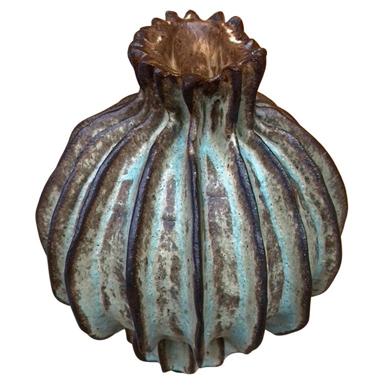 Hand Built Glazed Ceramic Vase For Sale at 1stDibs