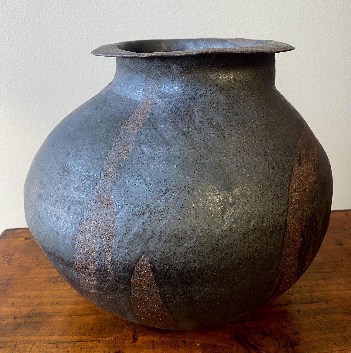 Clay Hand Built Glazed Ceramic Vessel For Sale