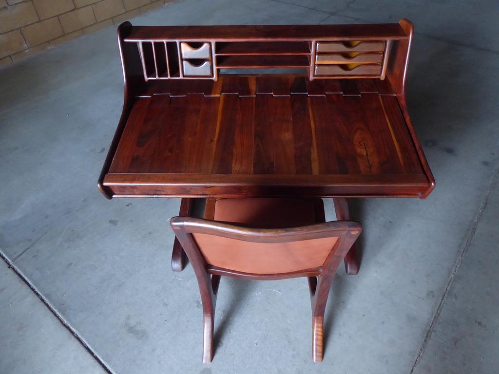 Carved Hand Built Lift-Top Desk and Chair by California Artist Dale Holub circa 1970s For Sale